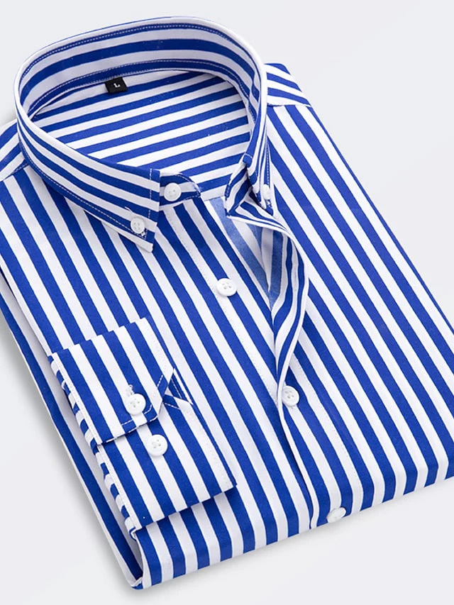 Men's Standard Fit Long Sleeves Lapel Stripe Shirt - 画像 (5)