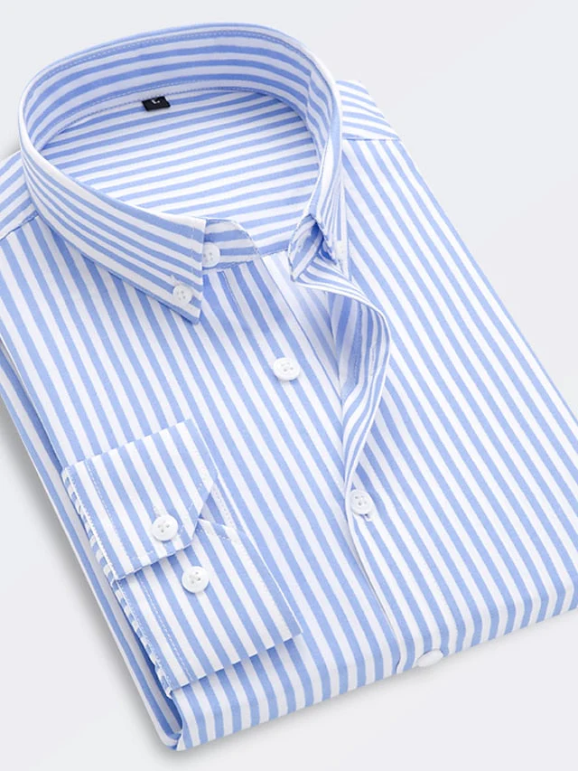 Men's Standard Fit Long Sleeves Lapel Stripe Shirt - 画像 (6)