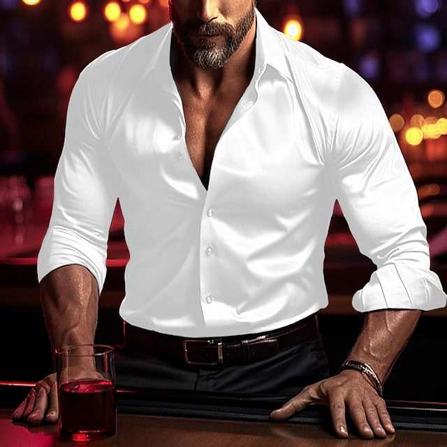 Men's Casual Polyester Long Sleeves Solid Color Shirt - Image 2