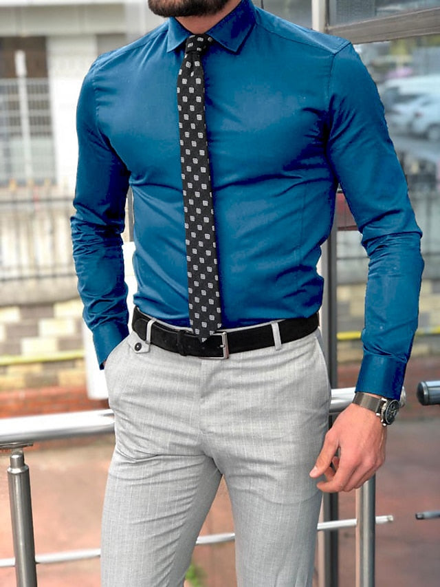 Men's Standard Fit Long Sleeve Lapel Polyester Shirt - 이미지 12