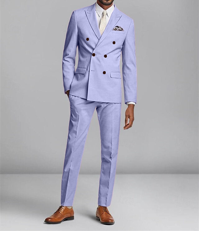 Men's Standard Fit Double Breasted Six-buttons 2 Pieces Wedding Suits - 画像 (3)