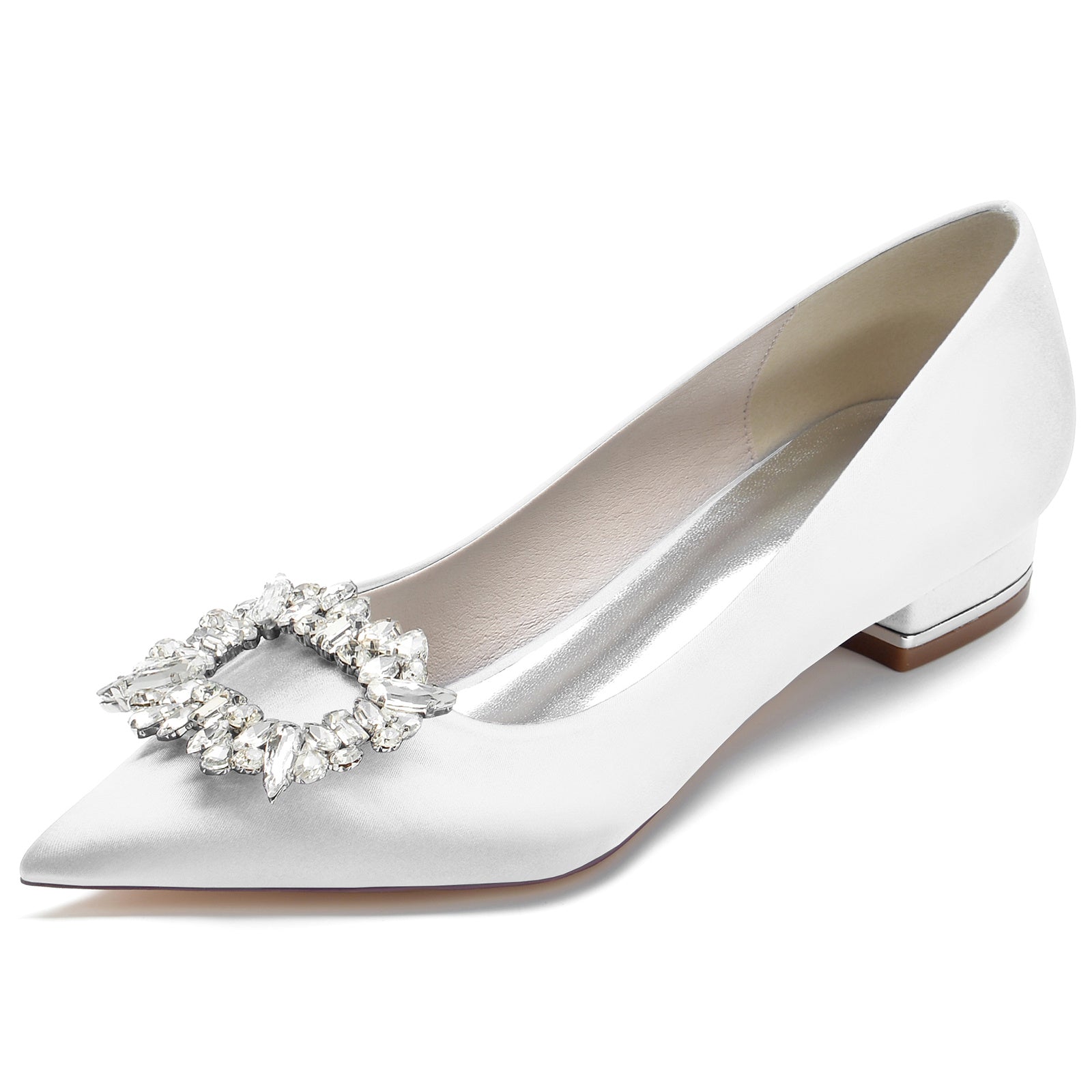 Women's Wedding Shoes Silk Satin Square Rhinestone Low Pointed Toe Bridal Shoes - 이미지 11