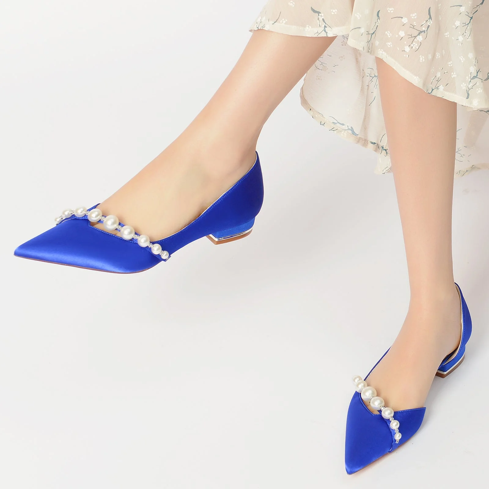 Women's Wedding Shoes White Pearl Low Heel Pointed Toe Minimalism Bridal Shoes - 이미지 2