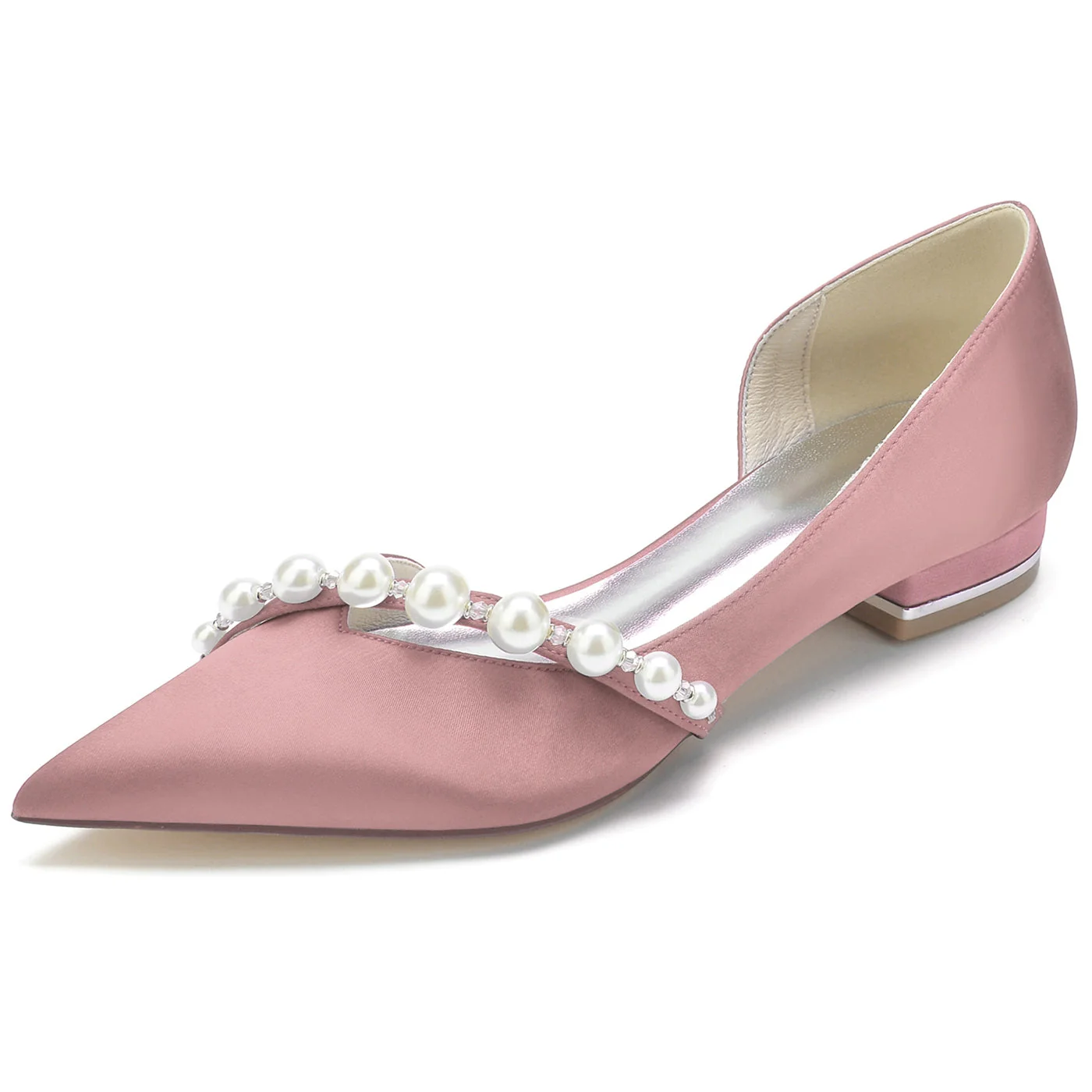 Women's Wedding Shoes White Pearl Low Heel Pointed Toe Minimalism Bridal Shoes - 이미지 14