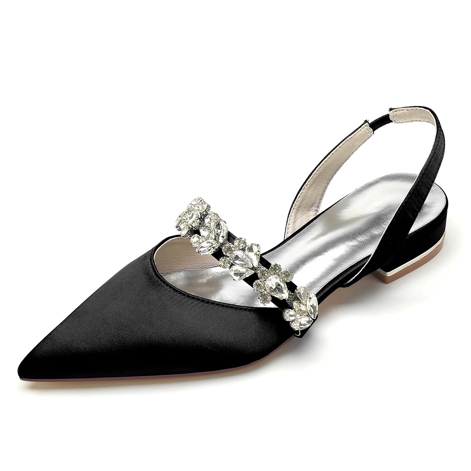 Women's Wedding Shoes Rhinestone Low Heel Pointed Toe Buckle Bridal Shoes - Image 3
