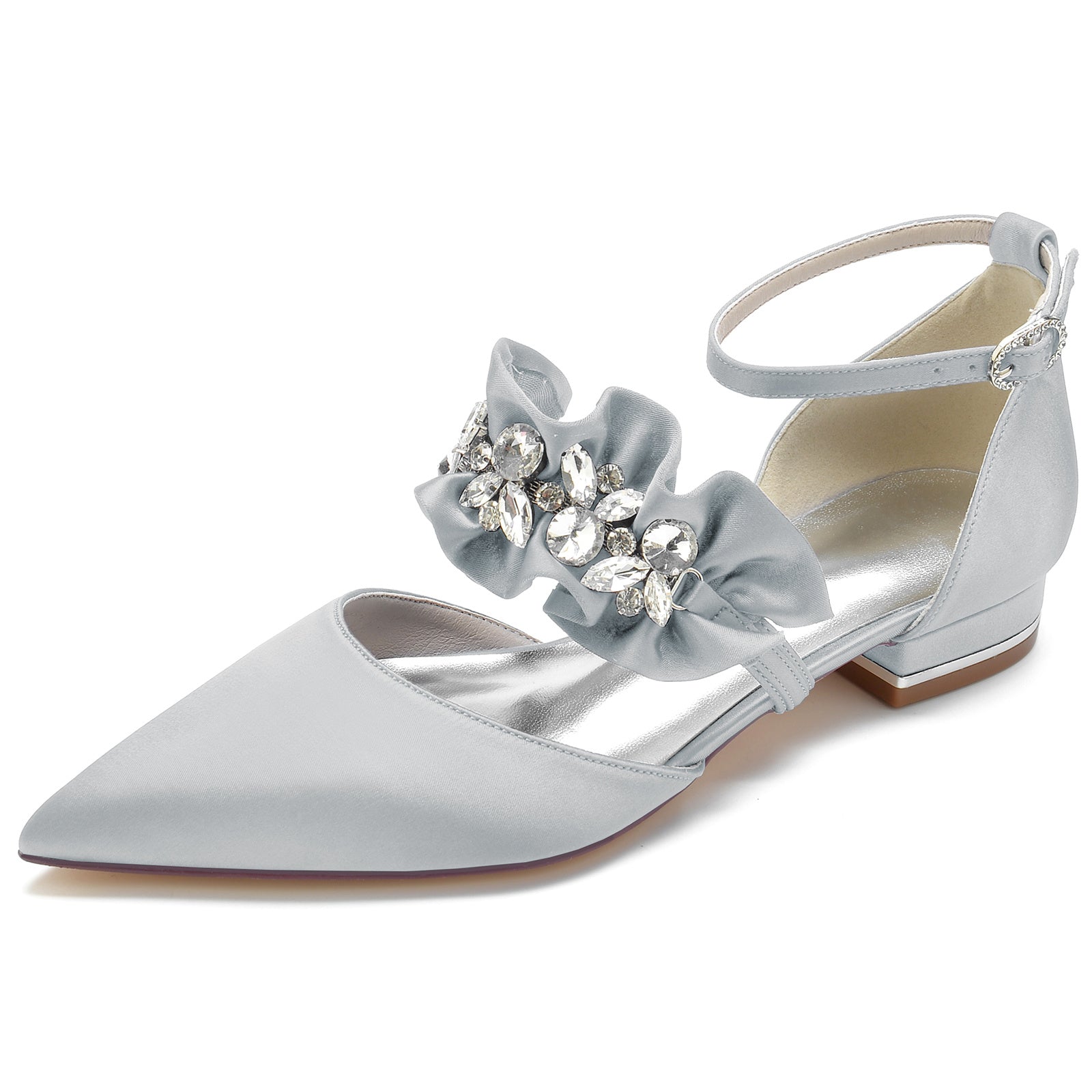 Women's Wedding Shoes Rhinestone Low Pointed Toe Buckle Comfort Bridal Shoes - 이미지 6