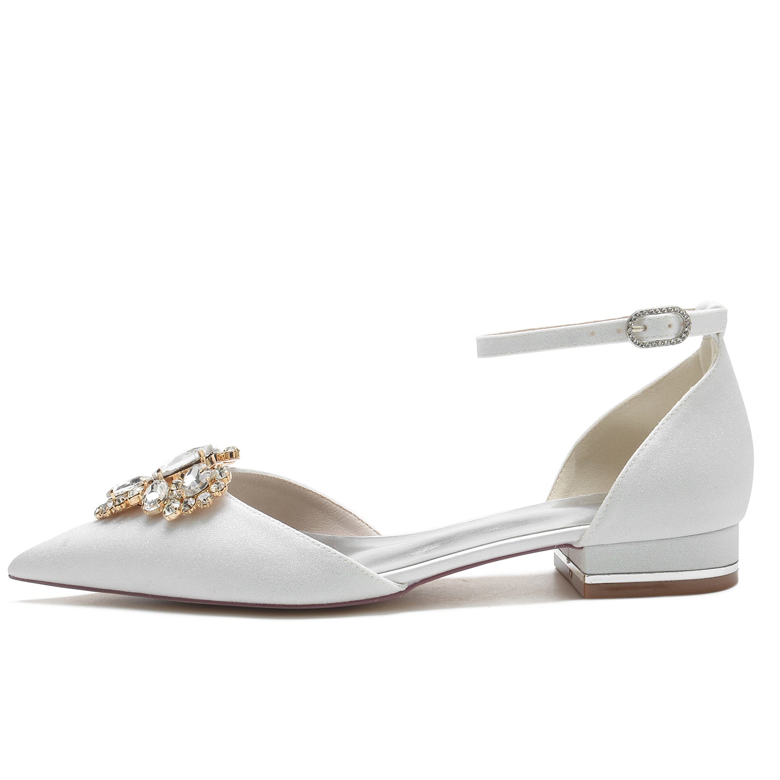 Women's Wedding Shoes Glitter Imitation Diamond Low Closed Toe Buckle Bridal Shoes - Image 2