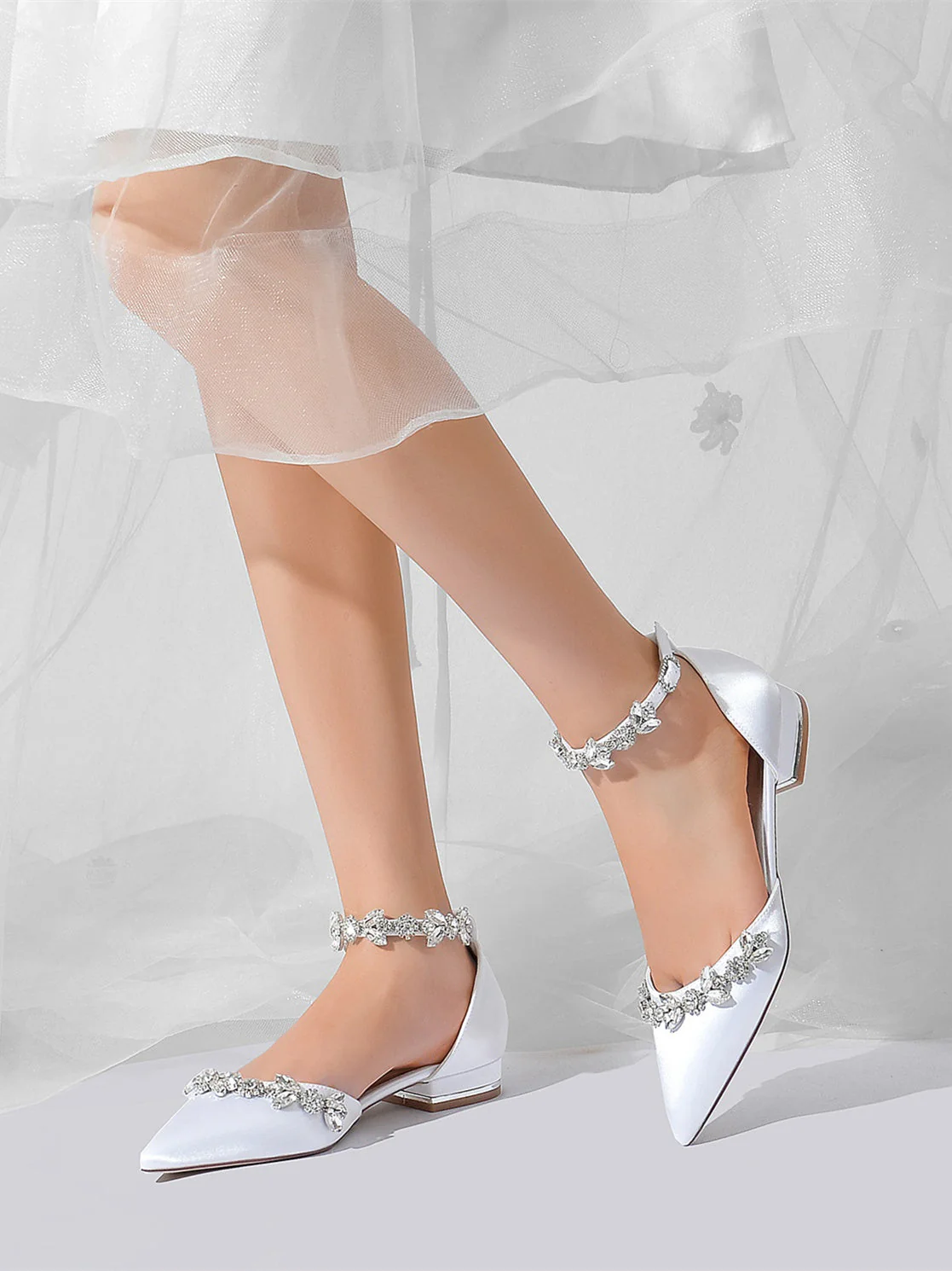 Women's Rhinestone Low Heel Pointed Toe Bridesmaid Shoes - 이미지 5