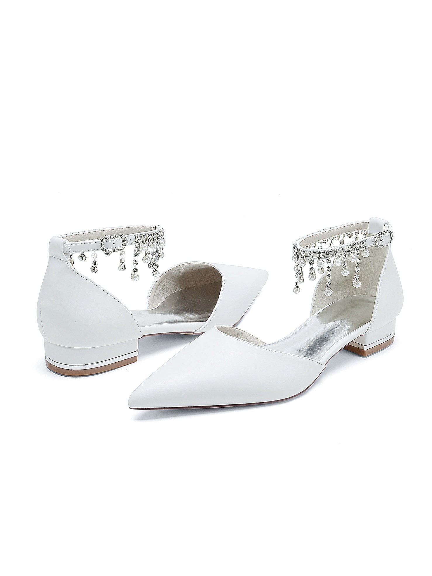 Women's Wedding Shoes Rhinestone Low Heel Pointed Toe Bridesmaid Shoes - 画像 (3)