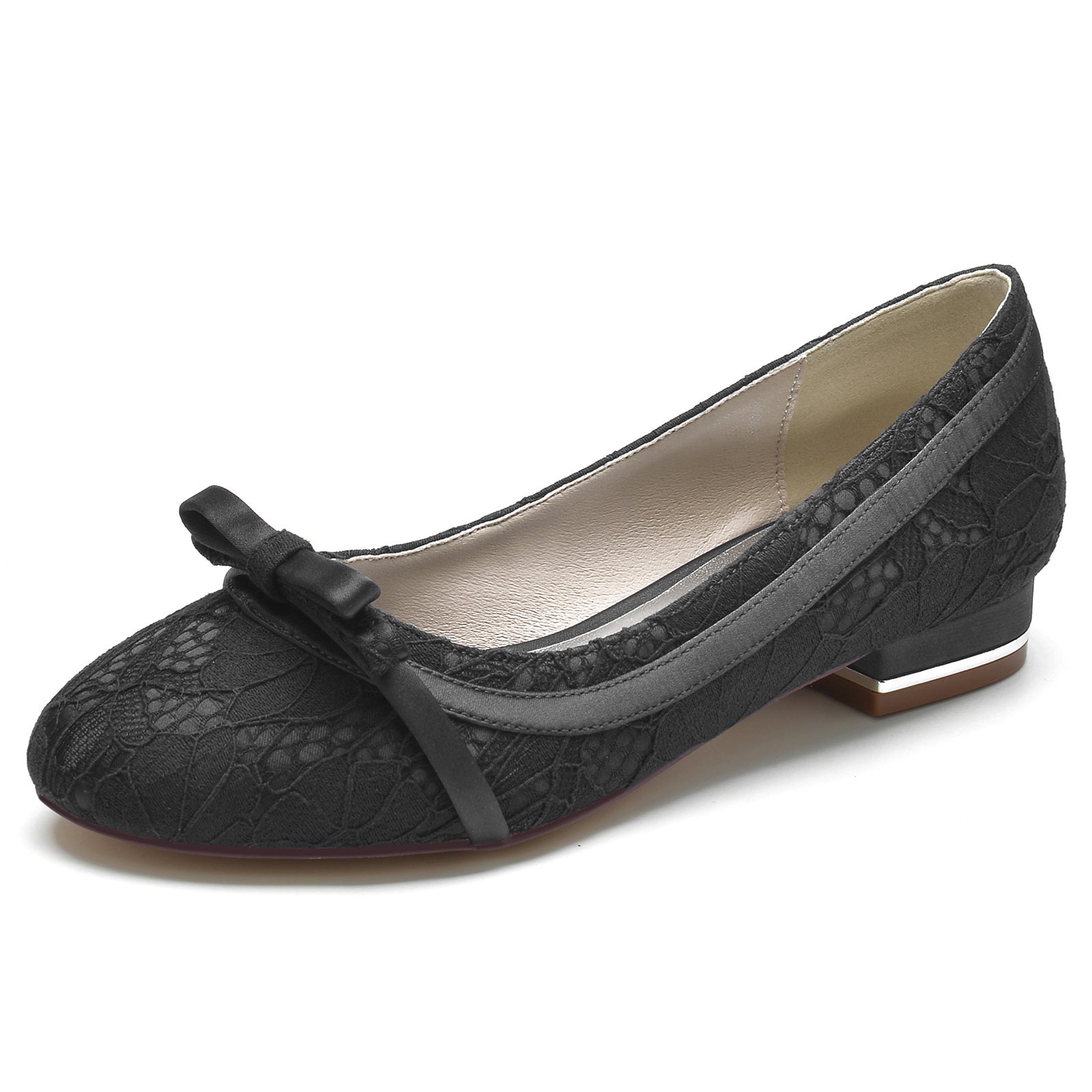 Women's Wedding Shoes Silk Satin Lace Bow Low Heel Closed Toe Bridal Shoes - Image 9