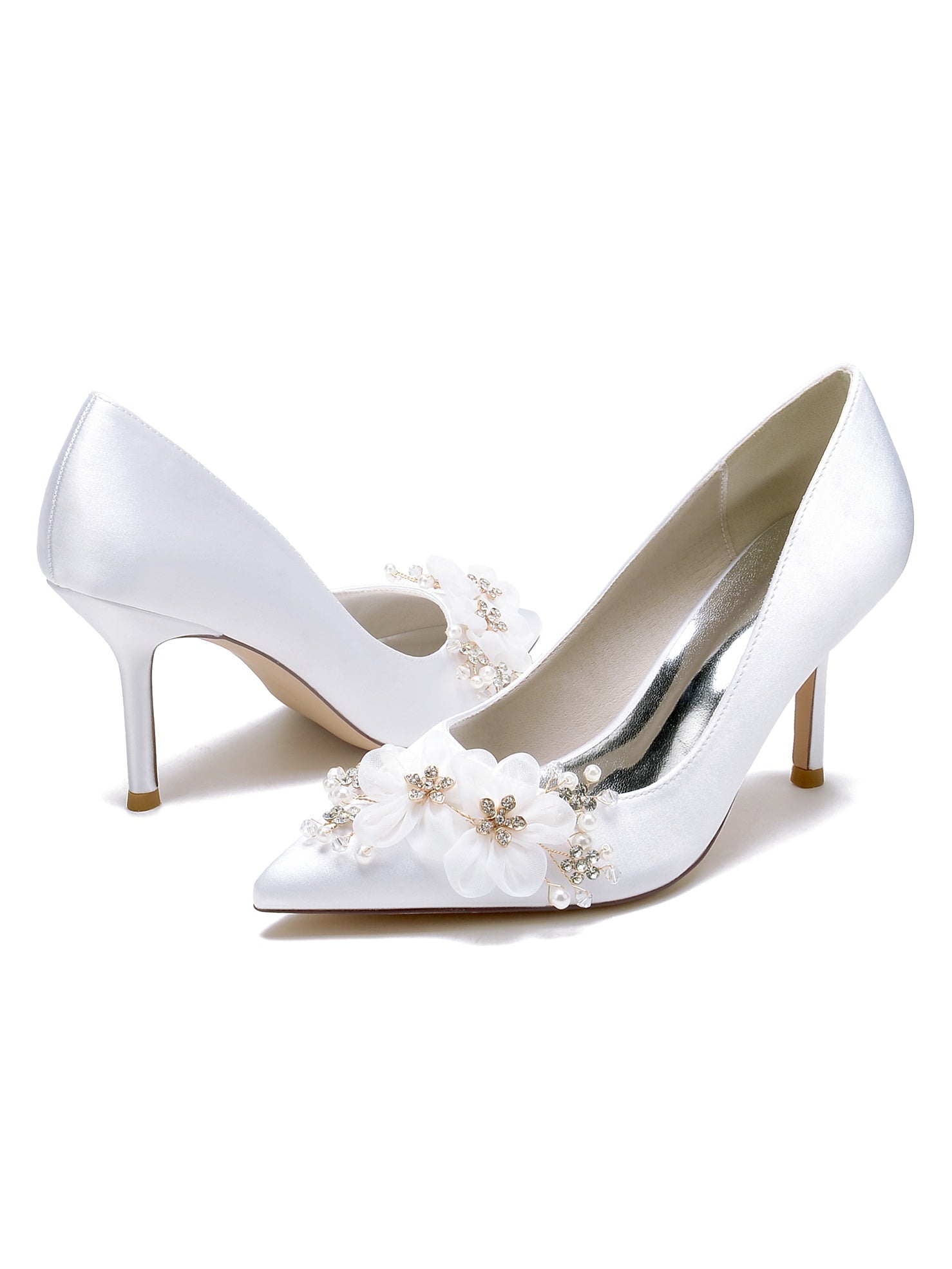 Women's Wedding Applique High Heel Pointed Toe Bridesmaid Shoes - 画像 (5)