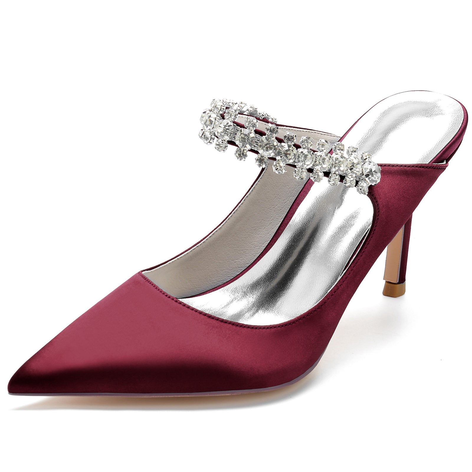 Women's Wedding Shoes Satin Imitation Rhinestone Stiletto Pointed Toe Bridal Shoes - 画像 (8)