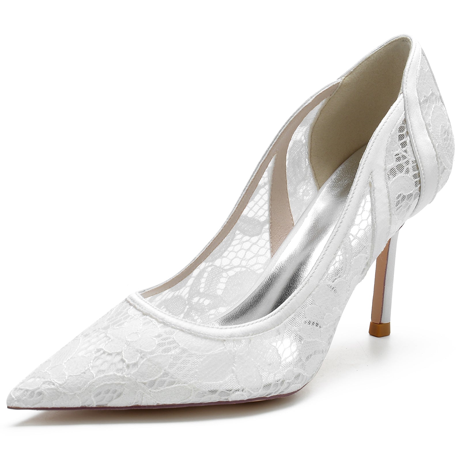 Women's Wedding Shoes Silk Satin Stiletto Pointed Toe Lace Bridal Shoes - 이미지 2