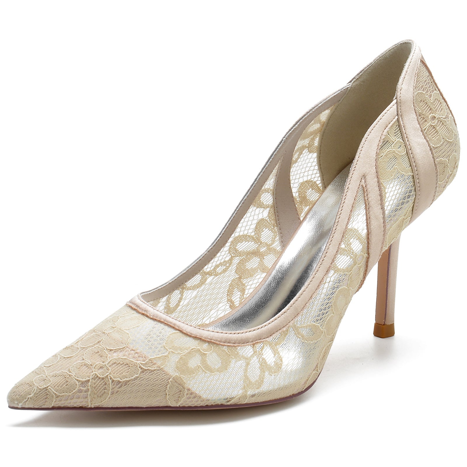 Women's Wedding Shoes Silk Satin Stiletto Pointed Toe Lace Bridal Shoes - 이미지 8