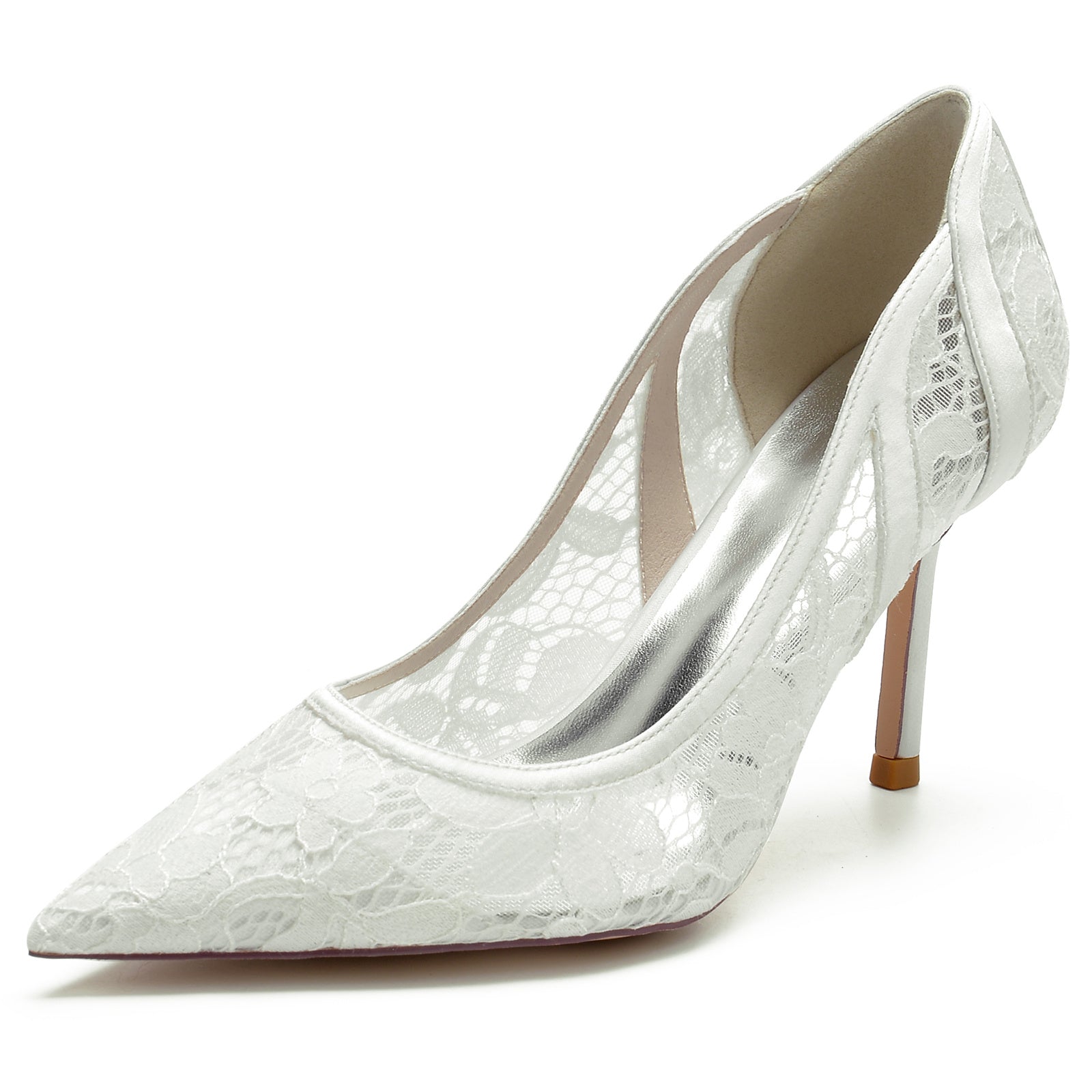 Women's Wedding Shoes Silk Satin Stiletto Pointed Toe Lace Bridal Shoes - 이미지 9