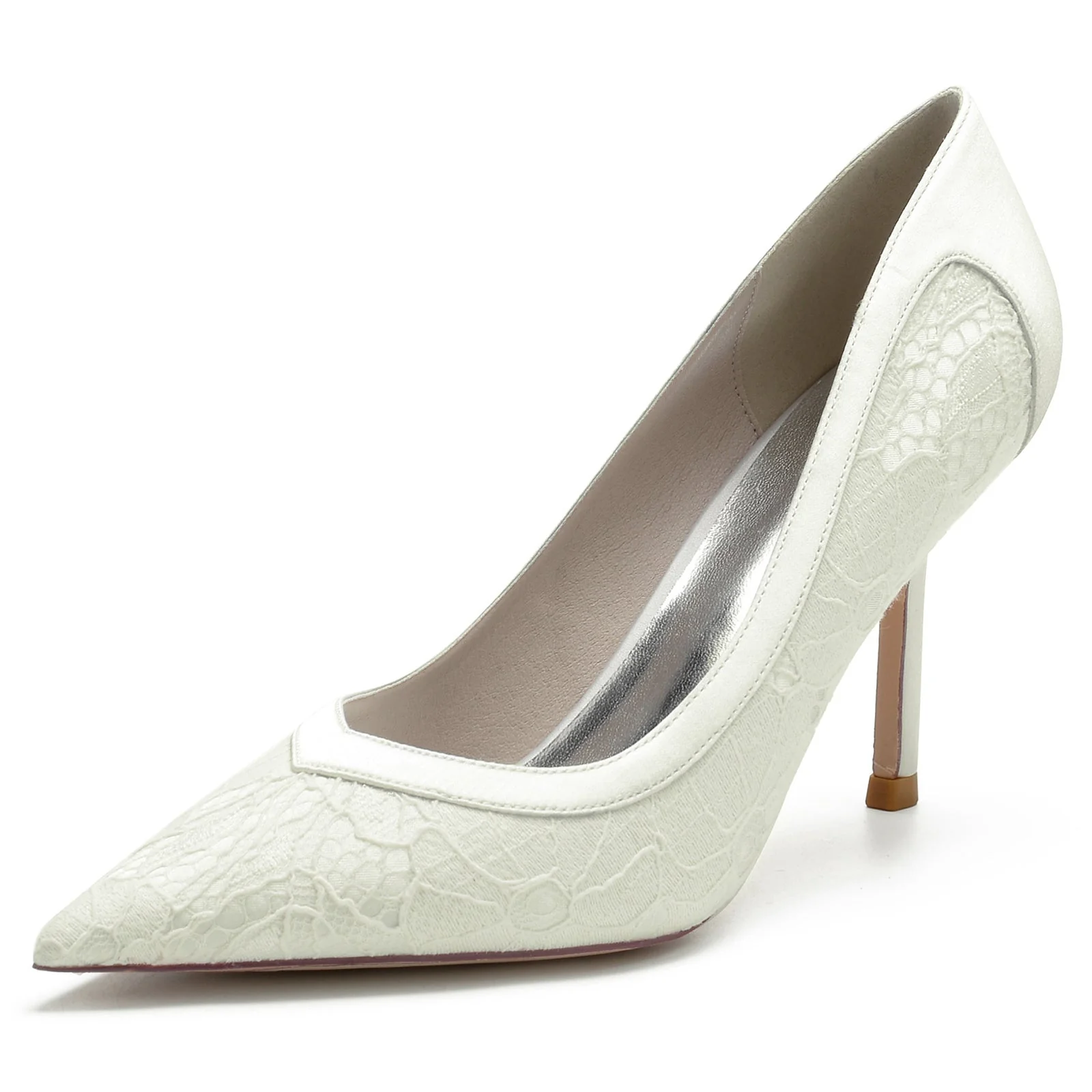 Women's Wedding Shoes Silk Satin Lace Stiletto Pointed Toe Bridal Shoes - 이미지 8