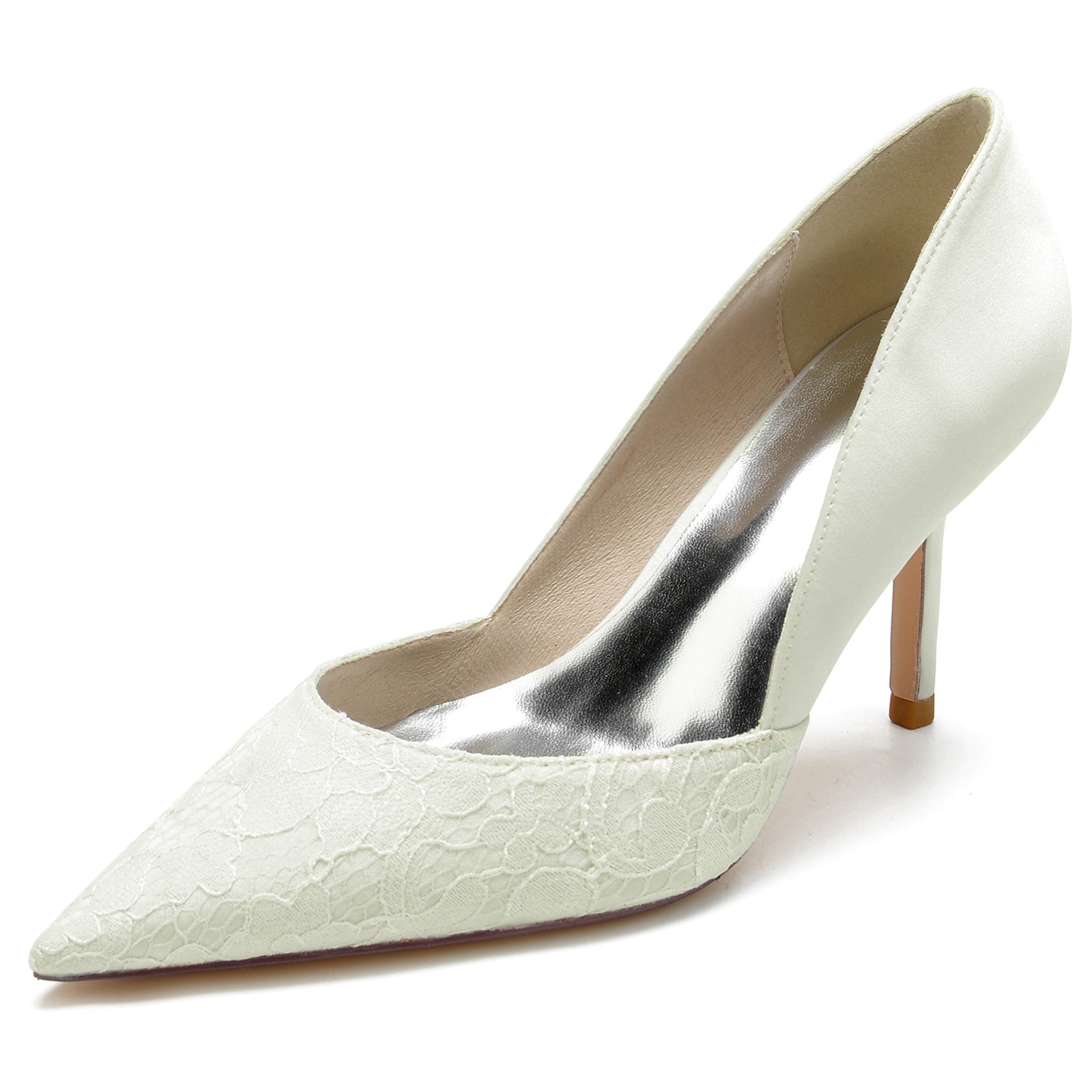 Women's Wedding Shoes Satin Stiletto Heel Pointed Toe Lace Bridal Shoes - 이미지 9