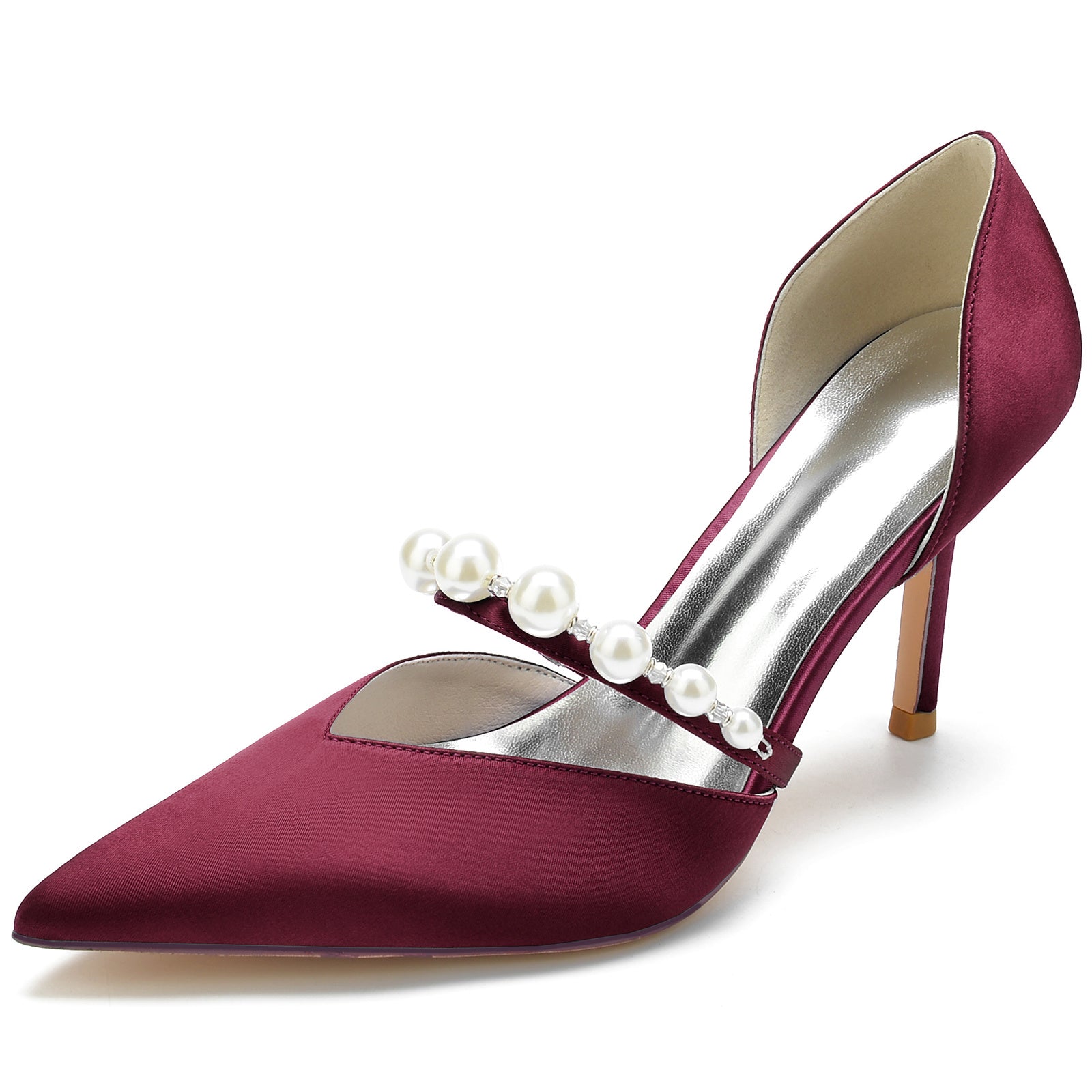 Women's Wedding Shoes Rhinestone Pearl Stiletto Pointed Toe Bridal Shoes - 画像 (9)