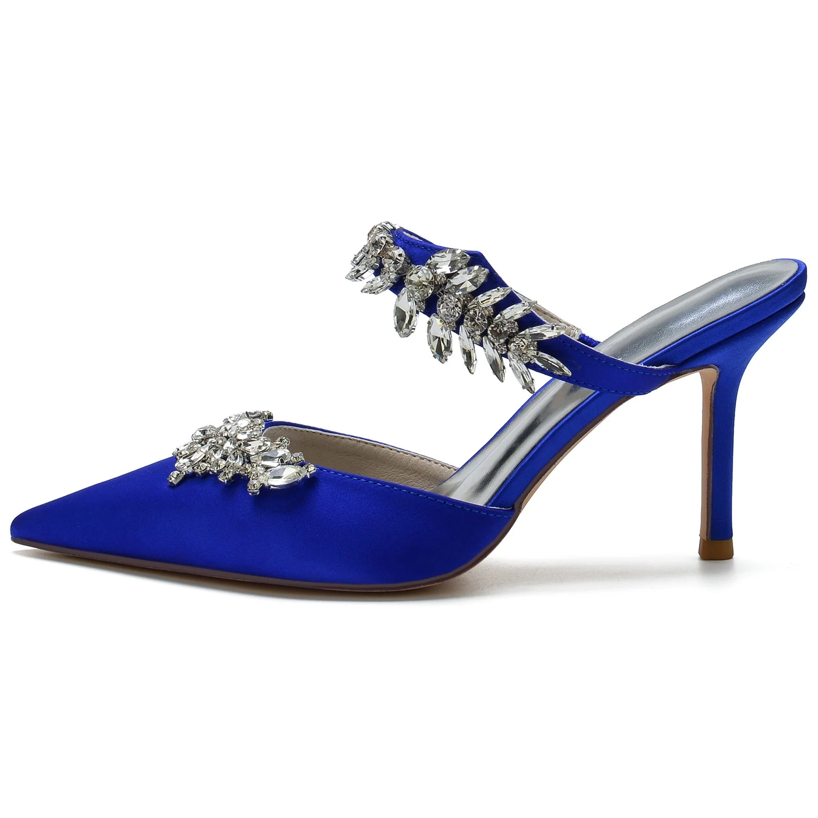 Women's Wedding Shoes Crystal Mules Pointed Toe Stiletto Buckle Bridal Shoes - 画像 (10)