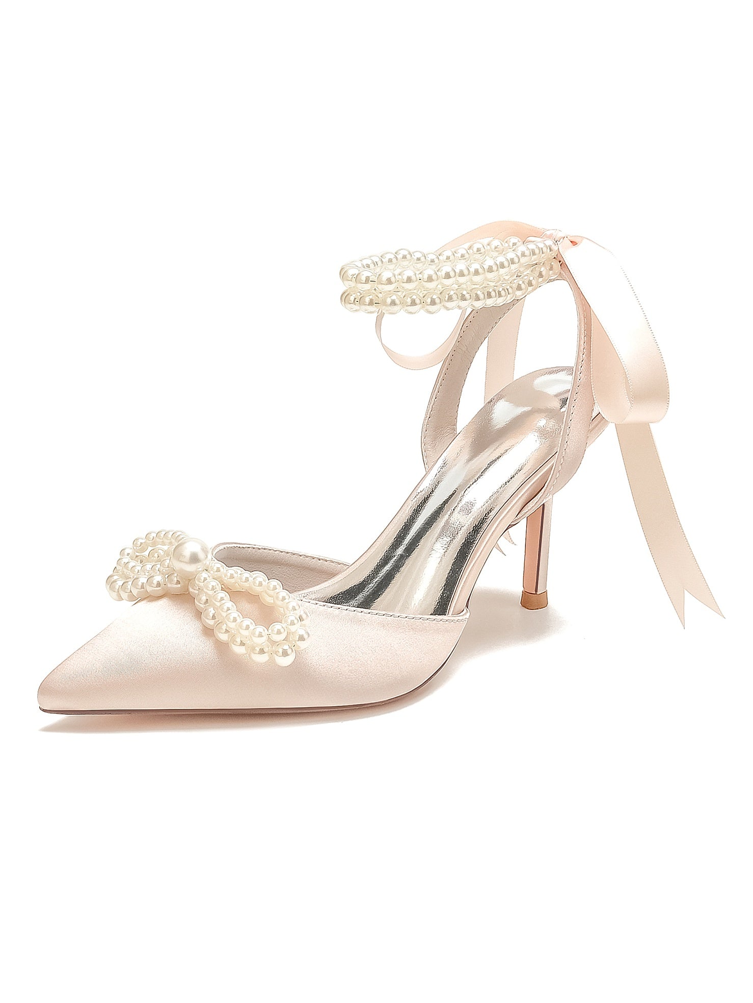 Women's Wedding Shoes Beadings High Heel Pointed Toe Bridal Shoes - 이미지 4