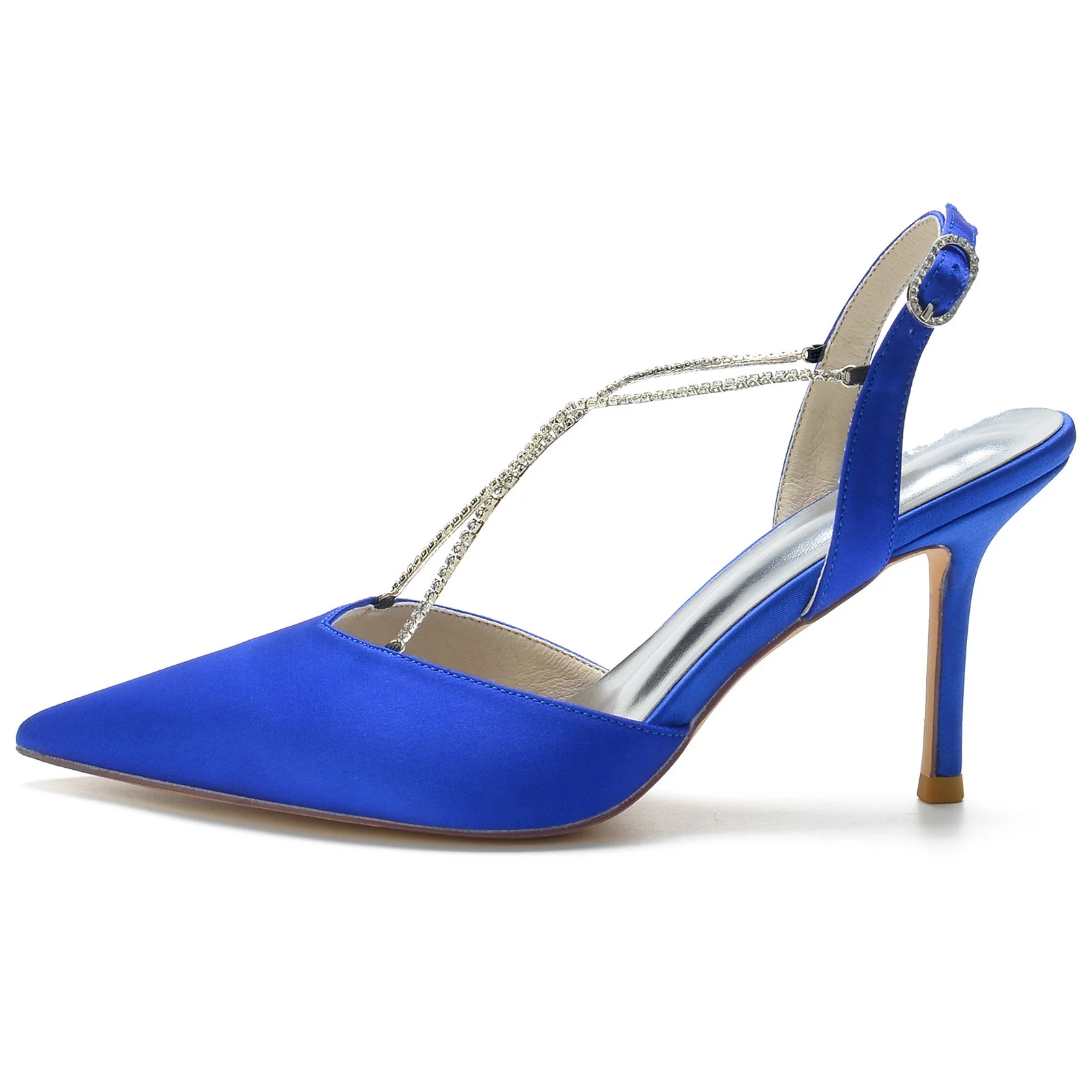 Women's Wedding Shoes Rhinestone Chain Stiletto Pointed Toe Buckle Bridal Shoes - Image 4