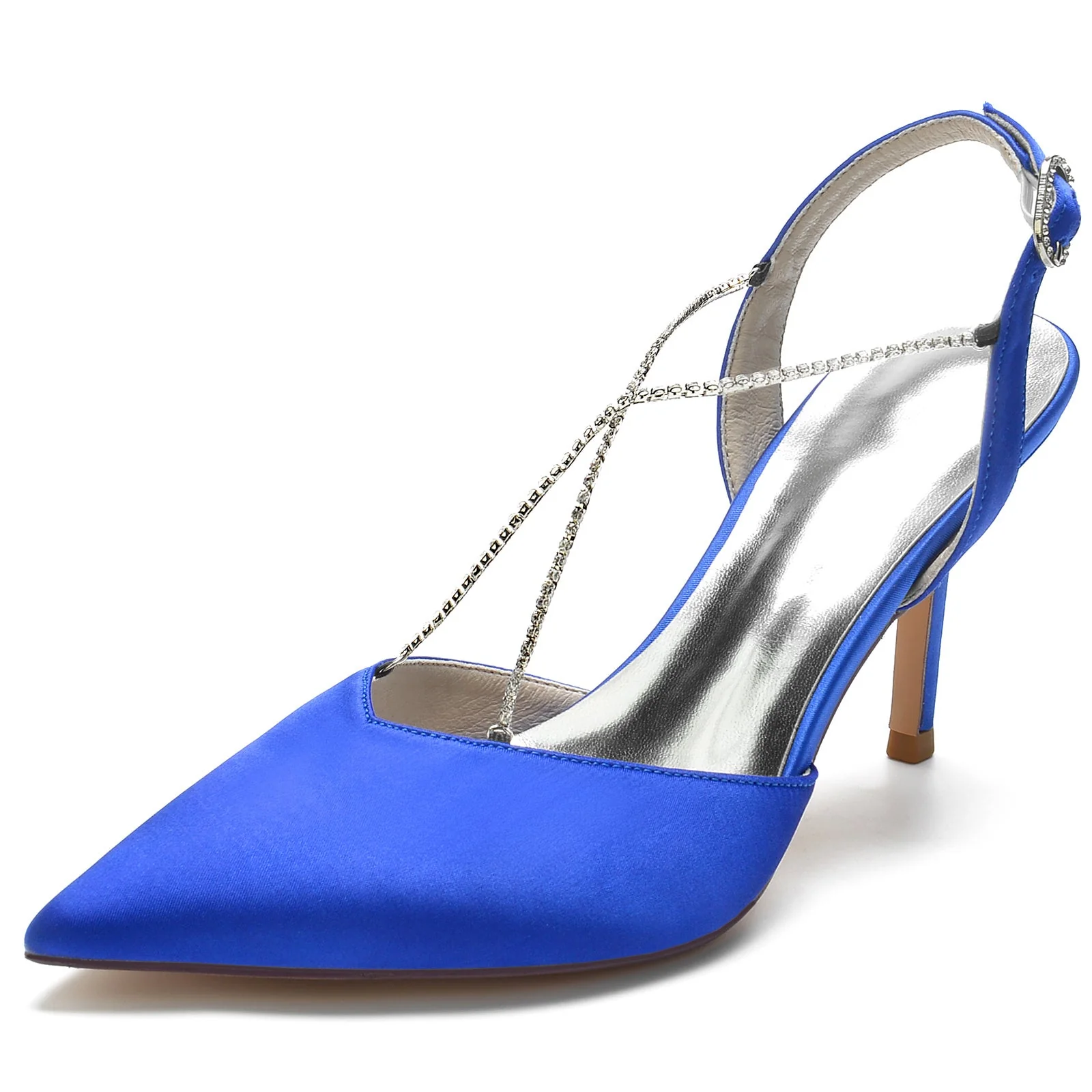 Women's Wedding Shoes Rhinestone Chain Stiletto Pointed Toe Buckle Bridal Shoes - Image 3