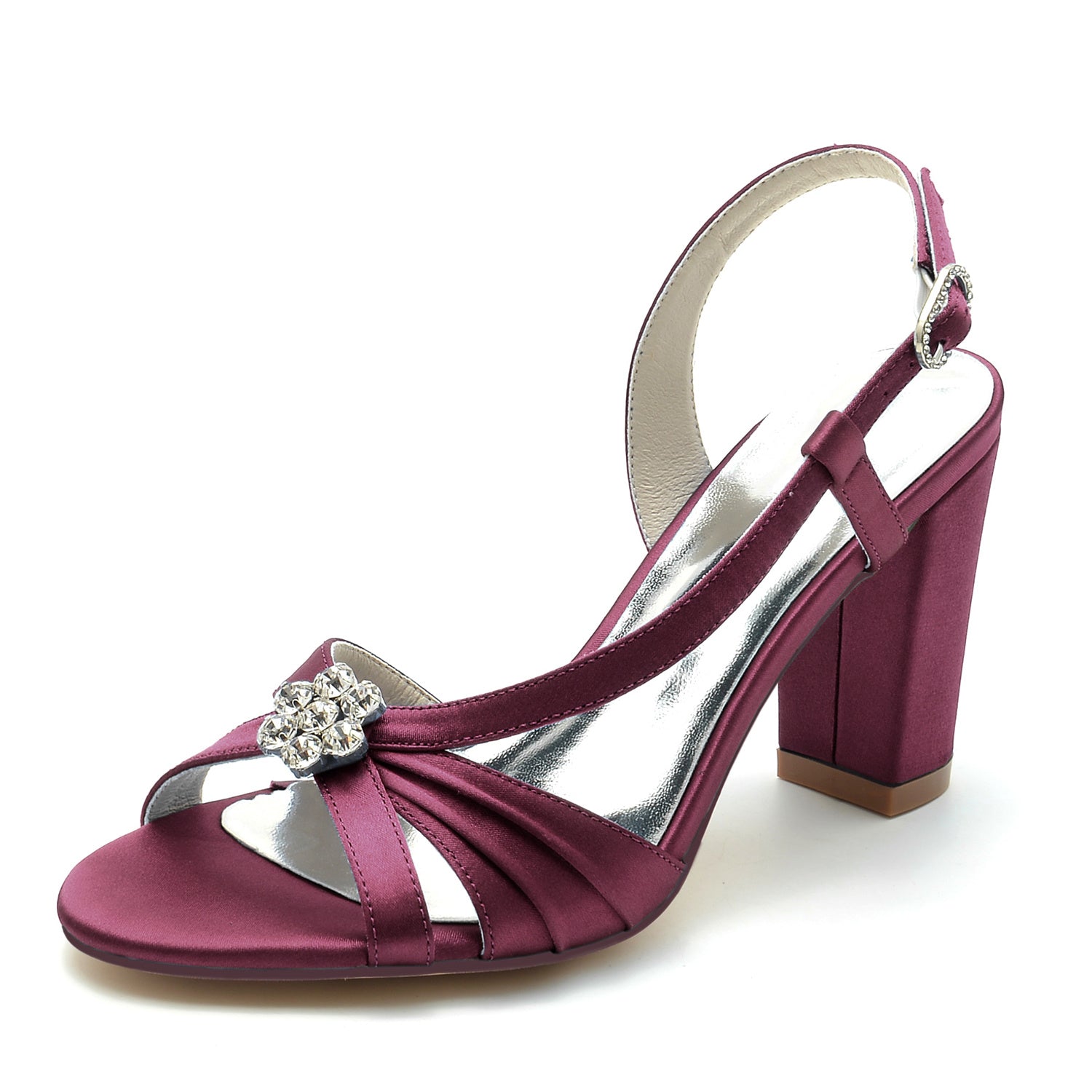 Women's Wedding Shoes Crystal Flower Peep Toe Chunky Heel Buckle Bridal Shoes - 画像 (10)