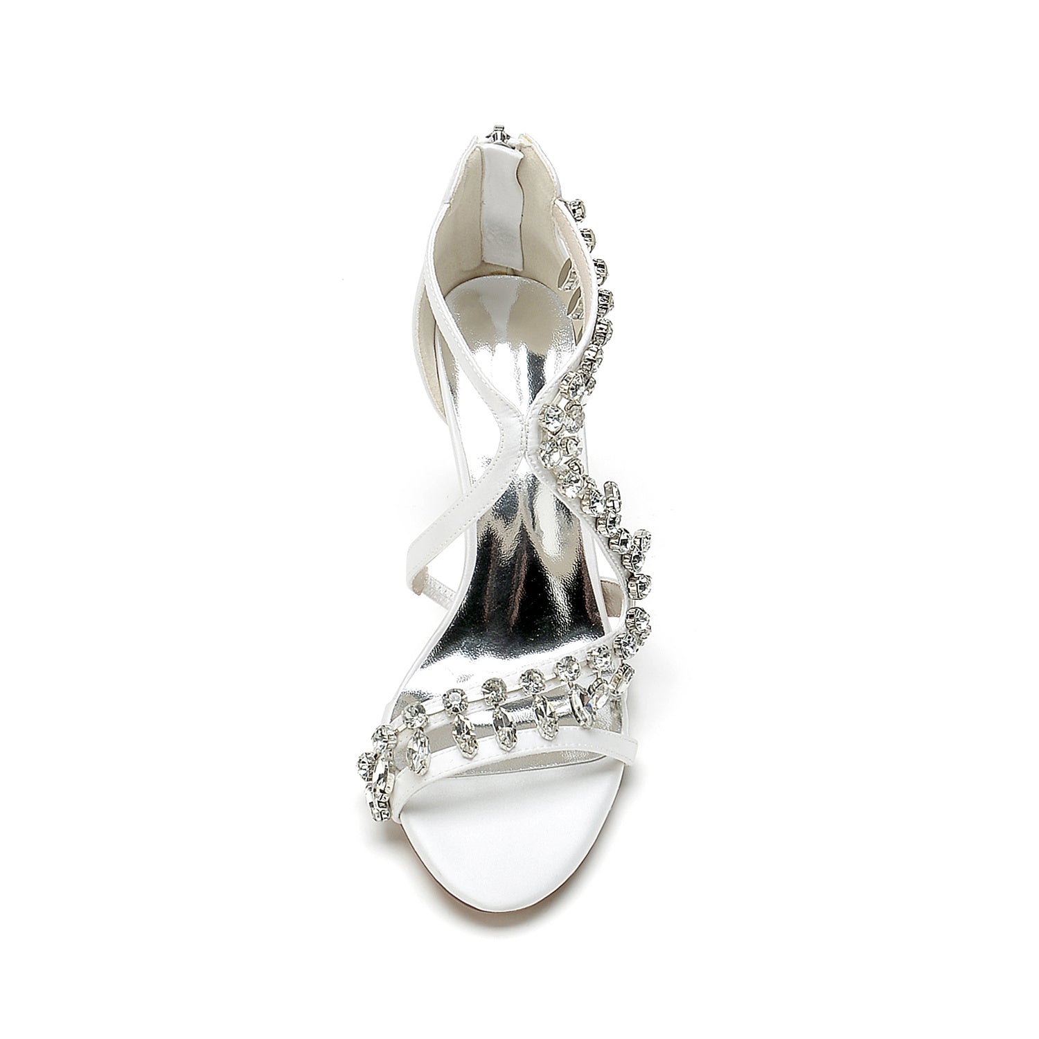 Women's Wedding Shoes Opened Toe Chunky Heel Crossed Rhinestone Buckle Bridal Shoes - 画像 (5)