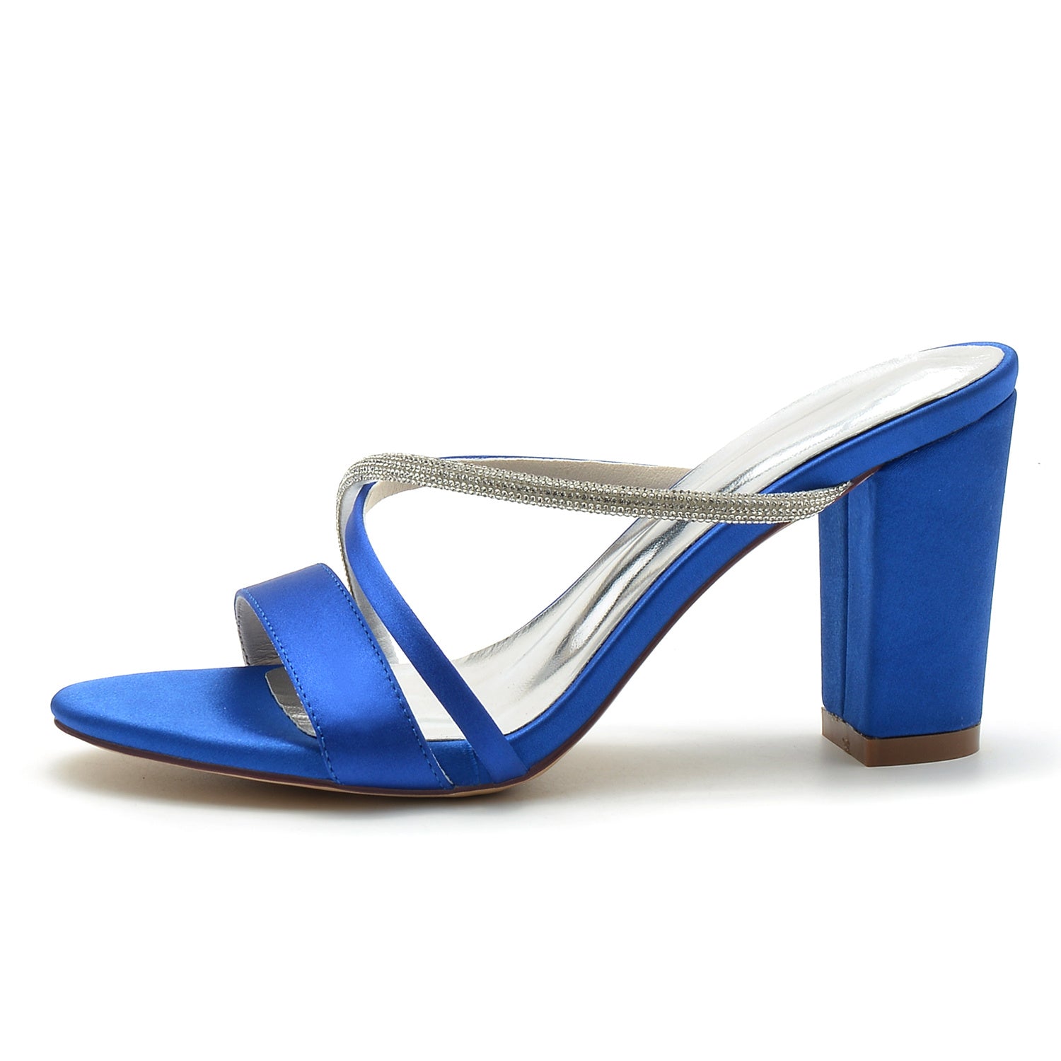 Women's Wedding Shoes Peep Toe Block Heel Crystal Strappy Mule Bridal Shoes - 画像 (2)