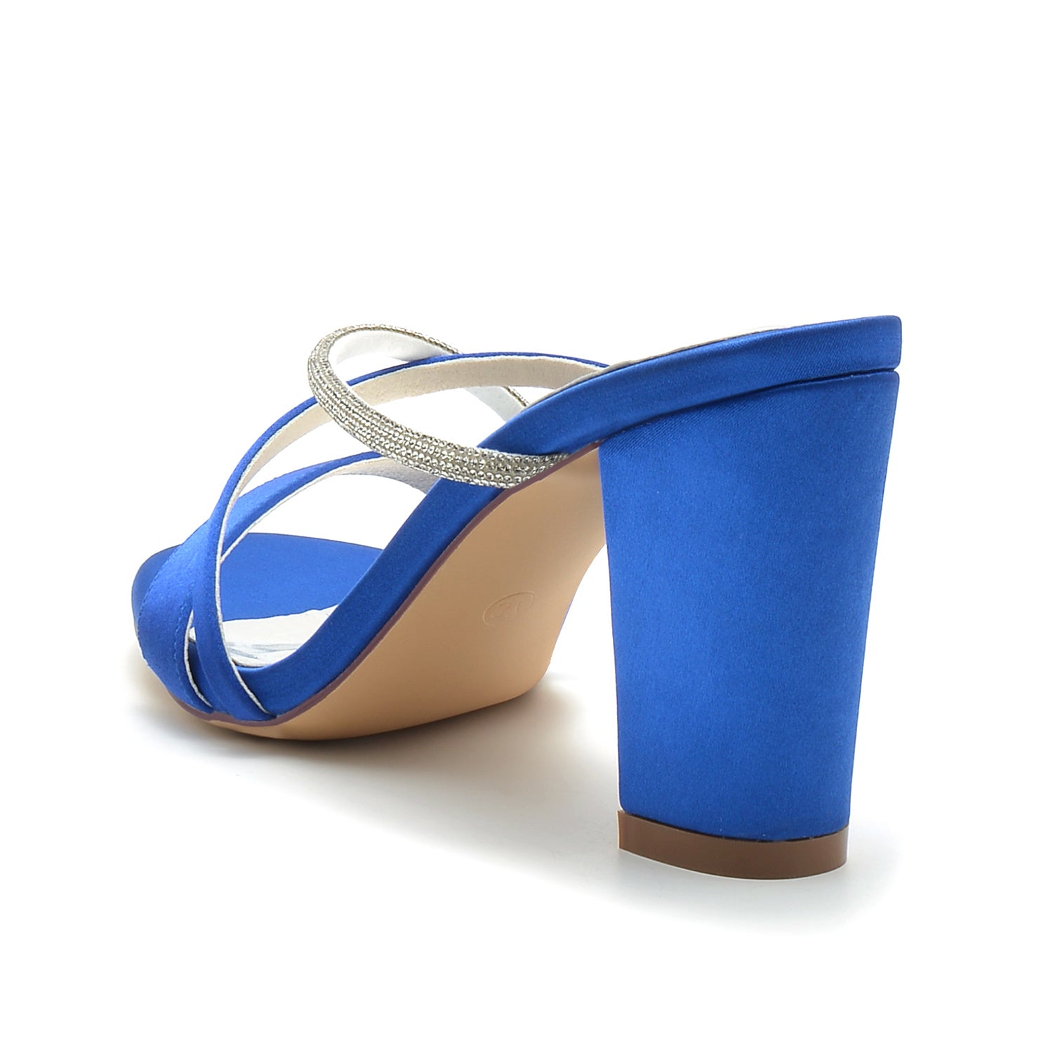 Women's Wedding Shoes Peep Toe Block Heel Crystal Strappy Mule Bridal Shoes - 画像 (4)