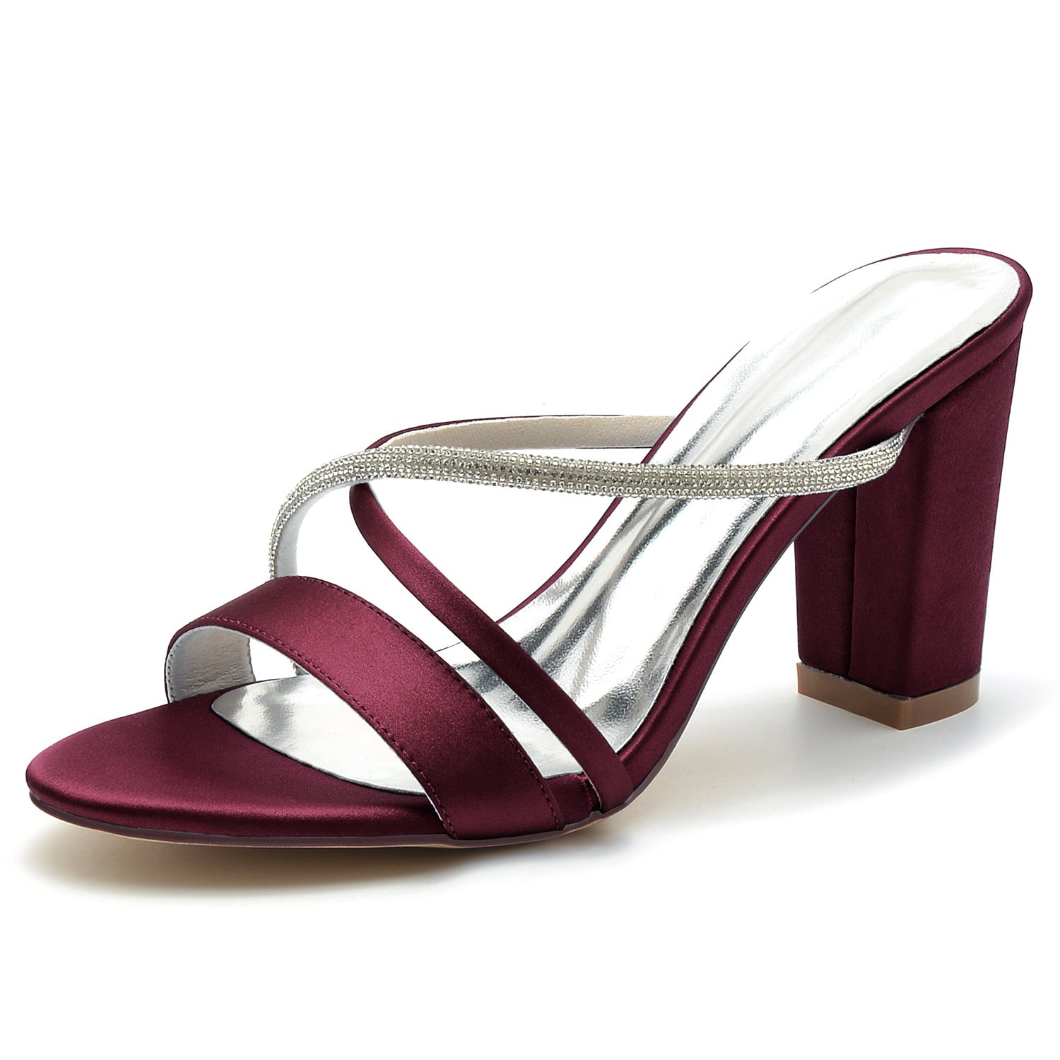 Women's Wedding Shoes Peep Toe Block Heel Crystal Strappy Mule Bridal Shoes - 画像 (6)