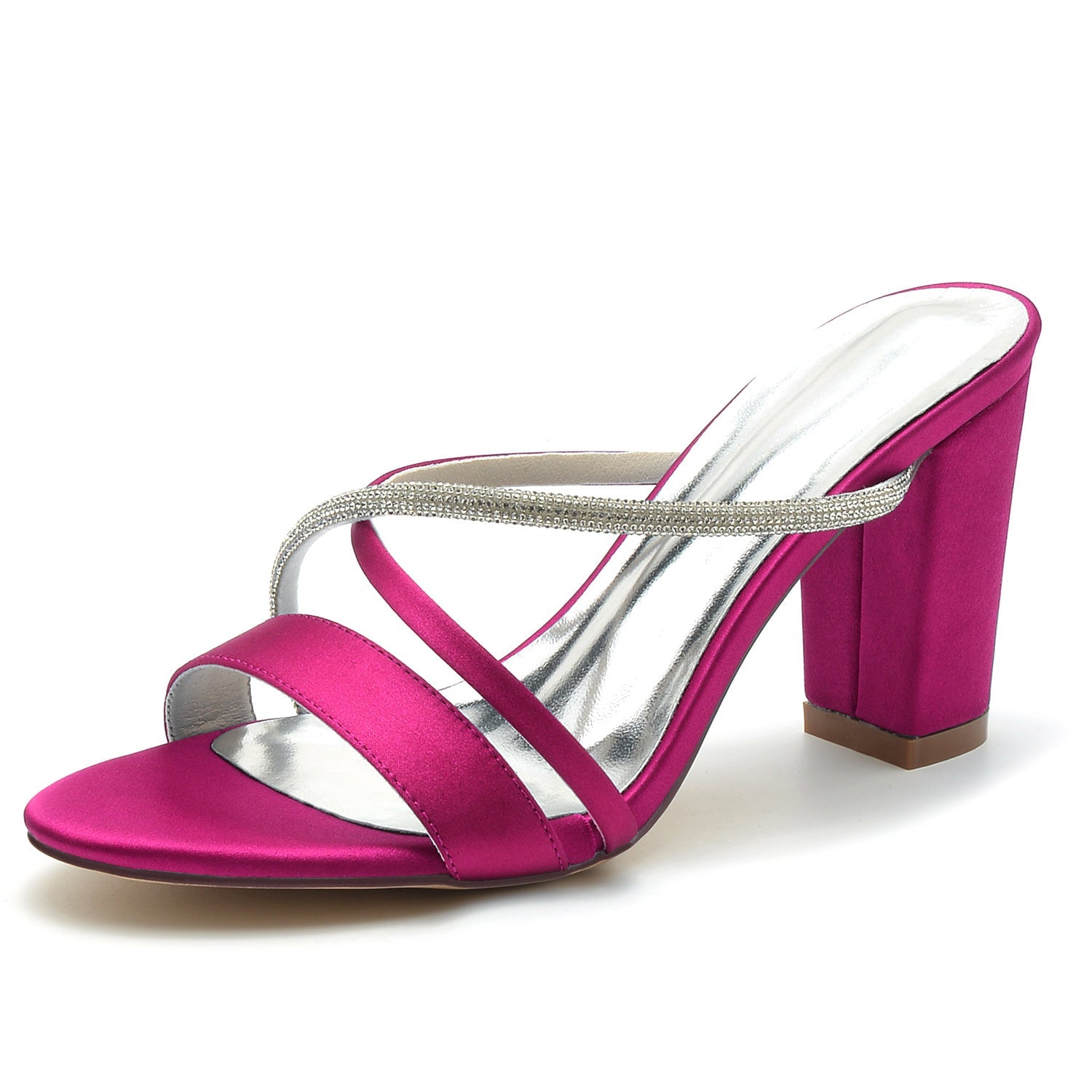 Women's Wedding Shoes Peep Toe Block Heel Crystal Strappy Mule Bridal Shoes - 画像 (7)