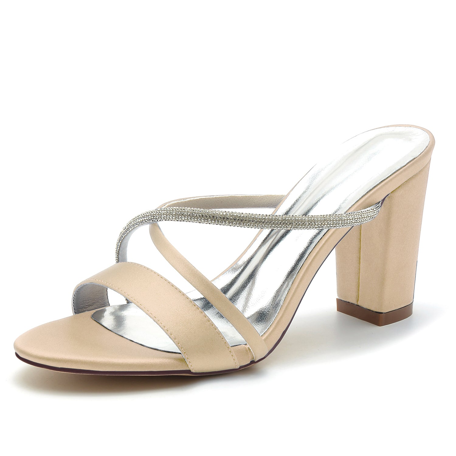 Women's Wedding Shoes Peep Toe Block Heel Crystal Strappy Mule Bridal Shoes - 画像 (9)