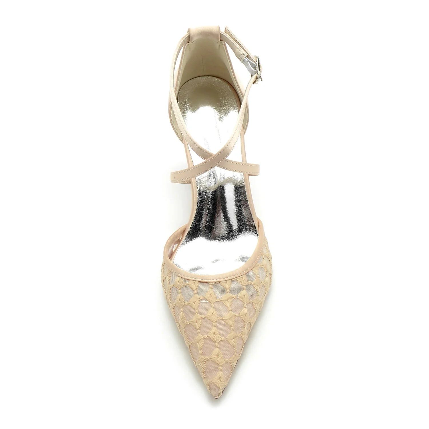 Women's Wedding Shoes Silk Satin Mesh Chunky Pointed Toe Buckle Bridal Shoes - 画像 (4)