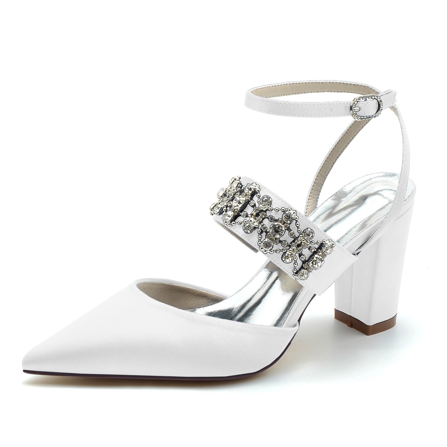 Women's Wedding Shoes Imitation Rhinestone Block Closed Toe Buckle Bridal Shoes - 画像 (5)