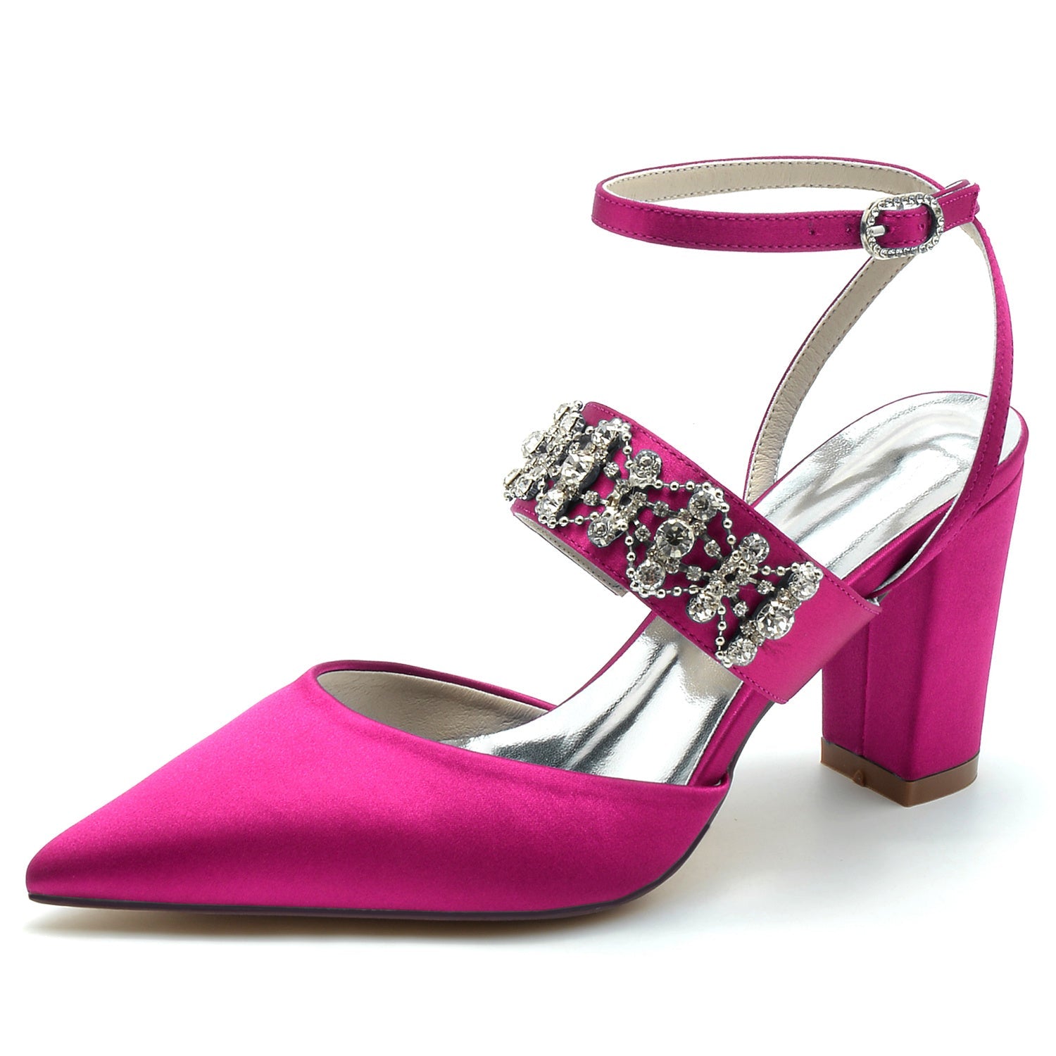 Women's Wedding Shoes Imitation Rhinestone Block Closed Toe Buckle Bridal Shoes - 画像 (8)