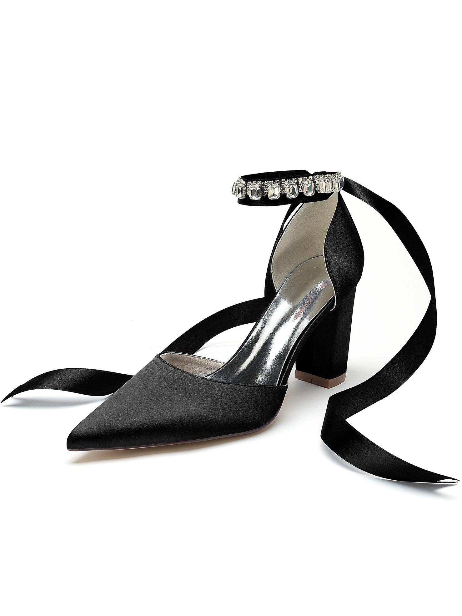 Women's Rhinestone High Heel Pointed Toe Bridesmaid Shoes - Image 12