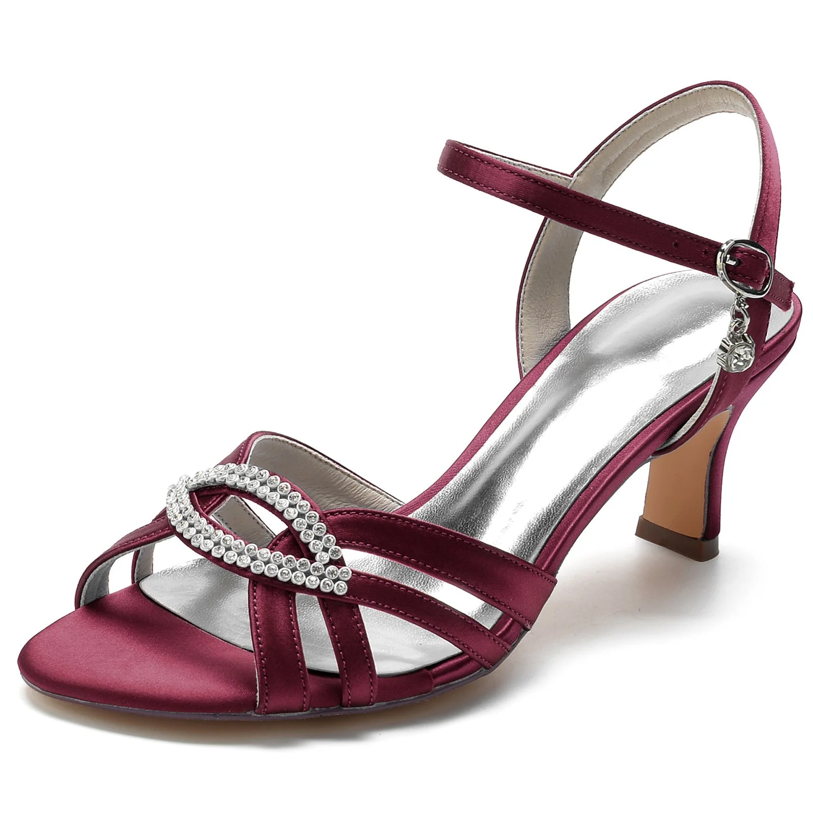 Women's Wedding Shoes Sparkling Crystal Mid Peep Toe Ankle Strap Bridal Shoes - 画像 (12)