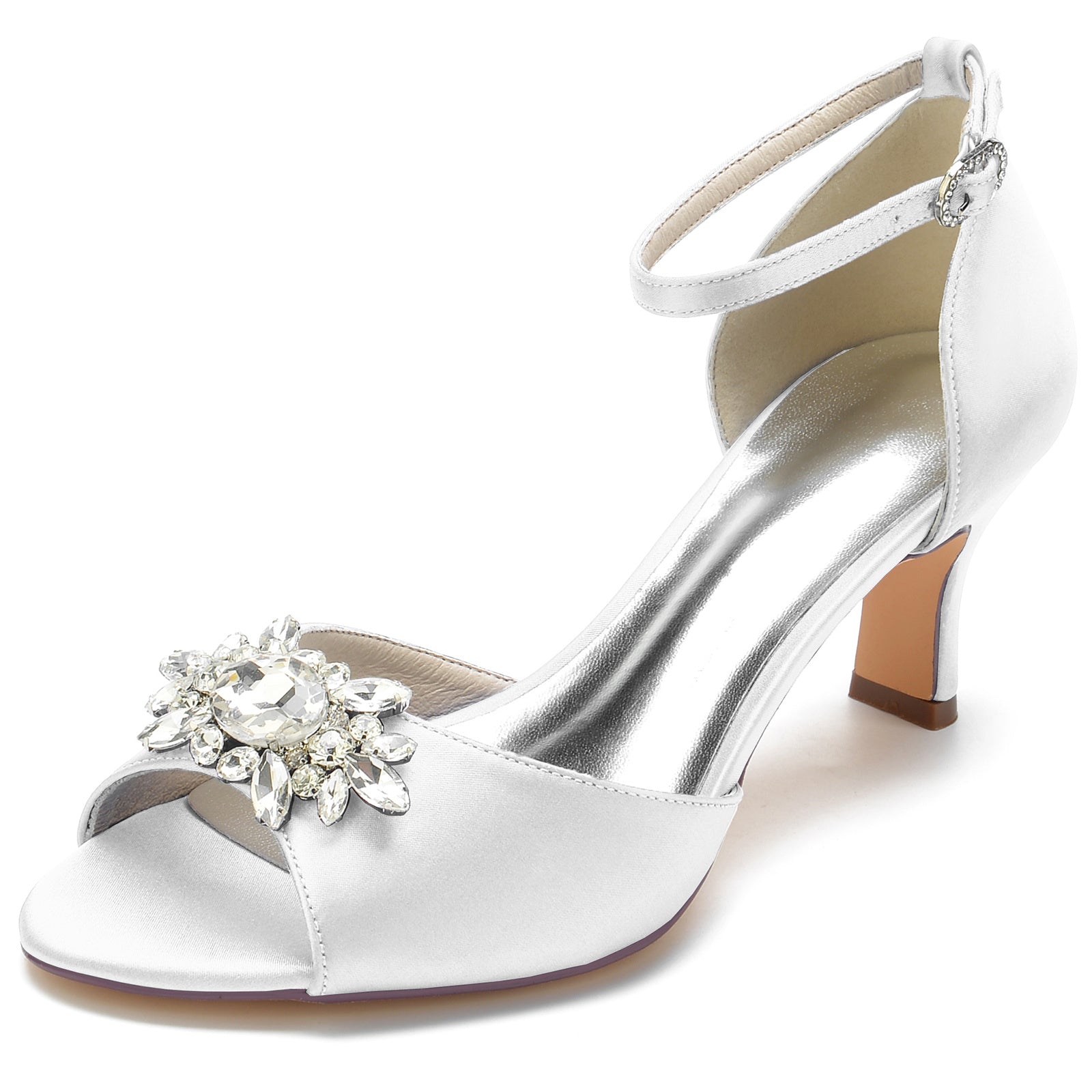 Women's Wedding Shoes Rhinestone Mid Peep Toe Ankle Strap Minimalism Bridal Shoes - 이미지 7