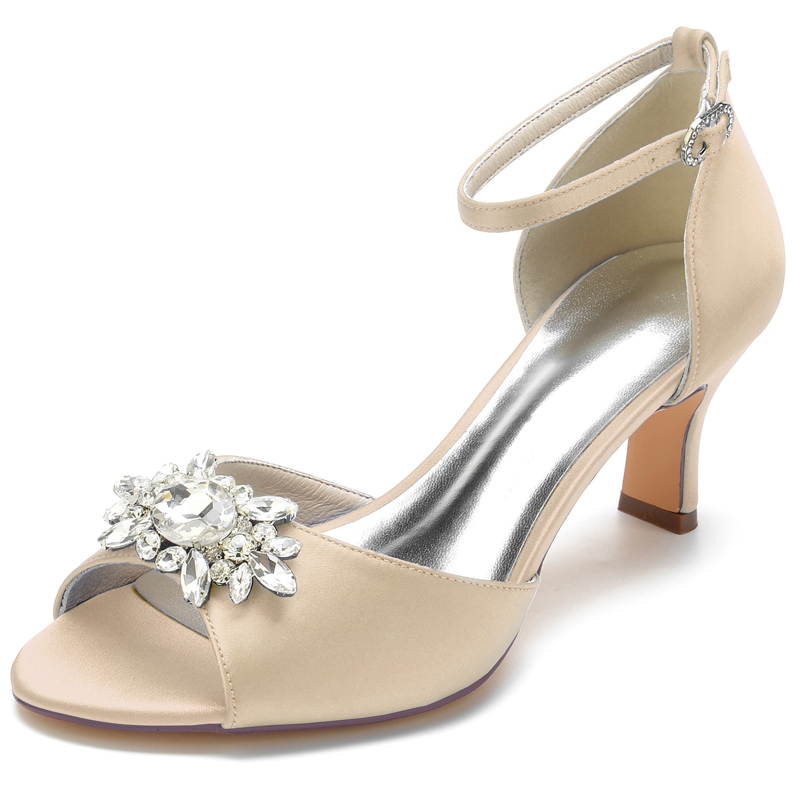 Women's Wedding Shoes Rhinestone Mid Peep Toe Ankle Strap Minimalism Bridal Shoes - 이미지 11