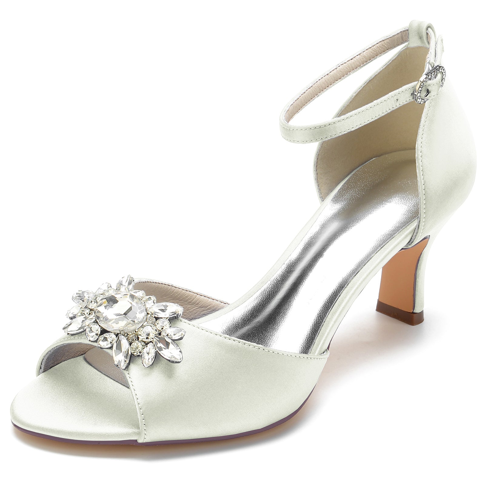 Women's Wedding Shoes Rhinestone Mid Peep Toe Ankle Strap Minimalism Bridal Shoes - 이미지 12