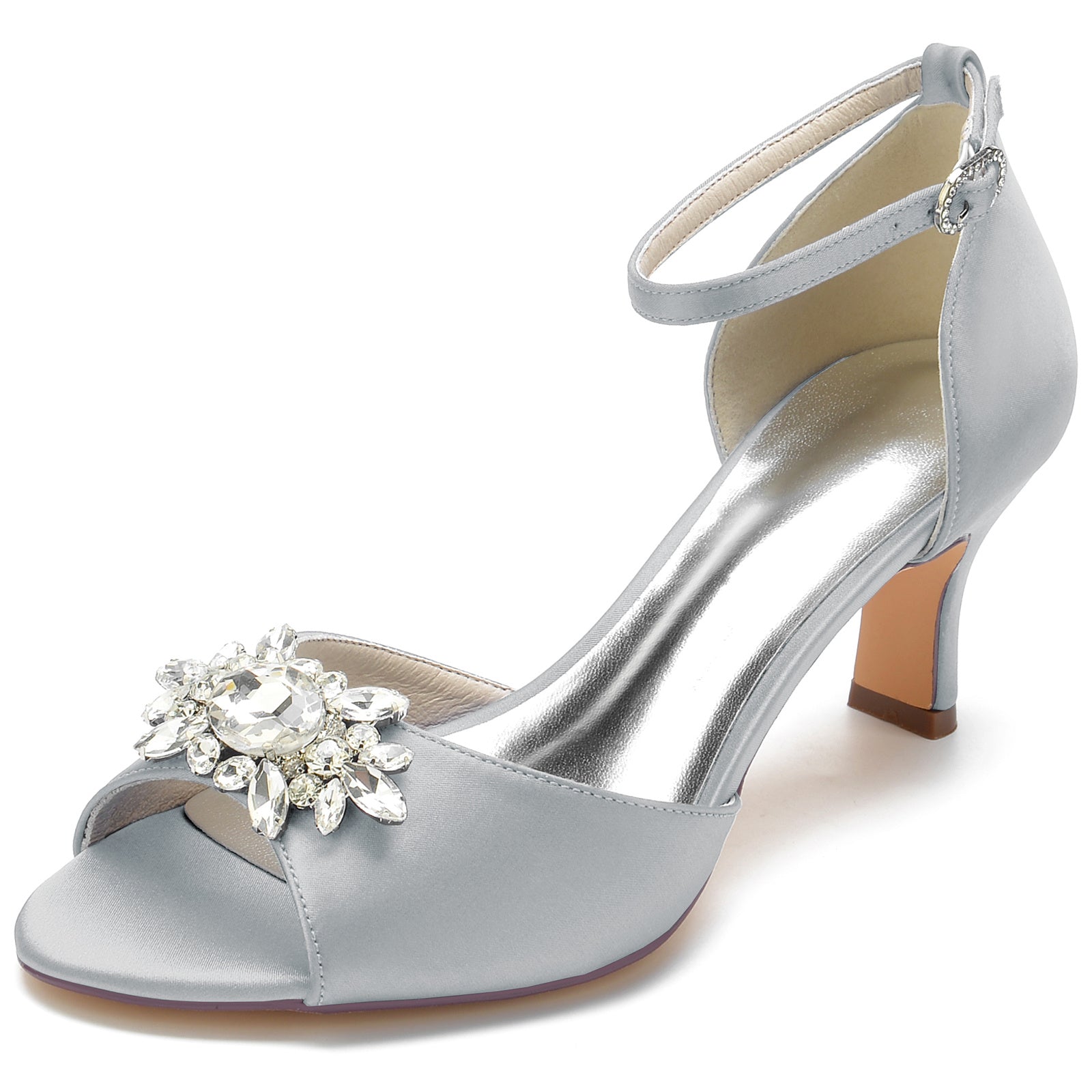 Women's Wedding Shoes Rhinestone Mid Peep Toe Ankle Strap Minimalism Bridal Shoes - 이미지 13