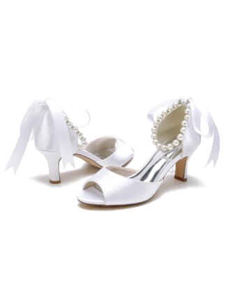 Women's Wedding Beadings Mid Heel Open Toe Bridal Shoes