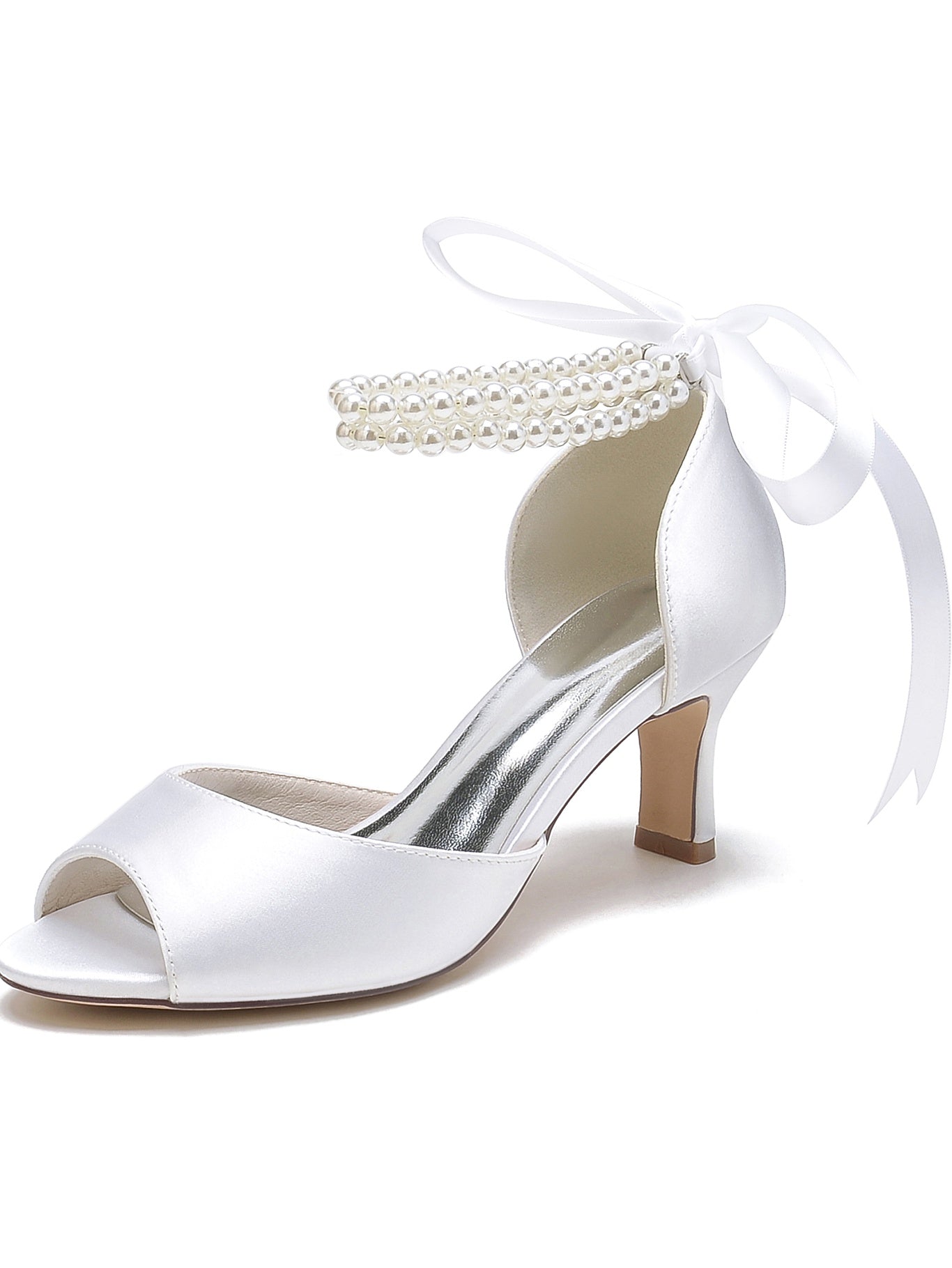 Women's Wedding Bowknot Stiletto Heel Open Toe Bridal Shoes - Image 2