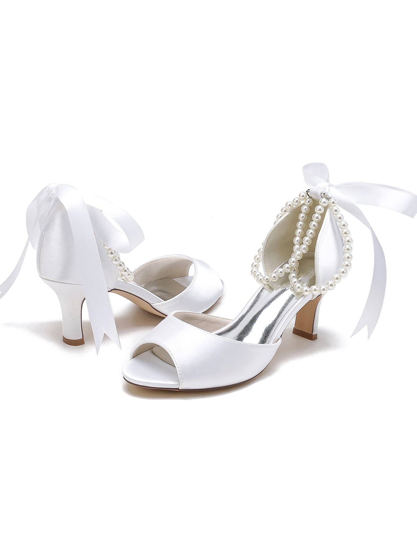 Women's Wedding Bowknot Stiletto Heel Open Toe Bridal Shoes - Image 5