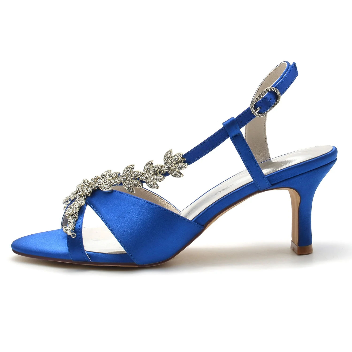 Women's Wedding Shoes Delicated Rhinestone Mid Heel Peep Toe Buckle Bridal Shoes - 画像 (3)