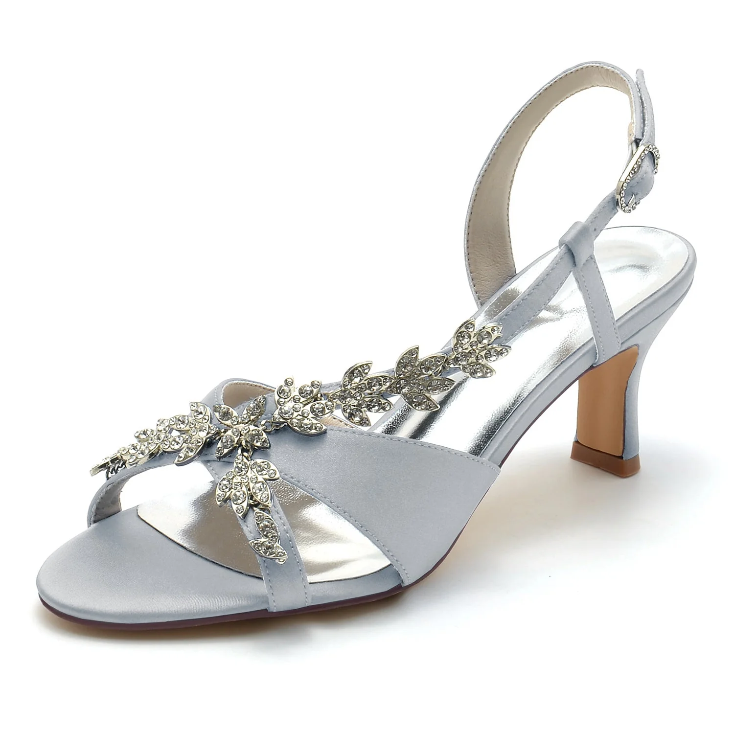Women's Wedding Shoes Delicated Rhinestone Mid Heel Peep Toe Buckle Bridal Shoes - 画像 (12)