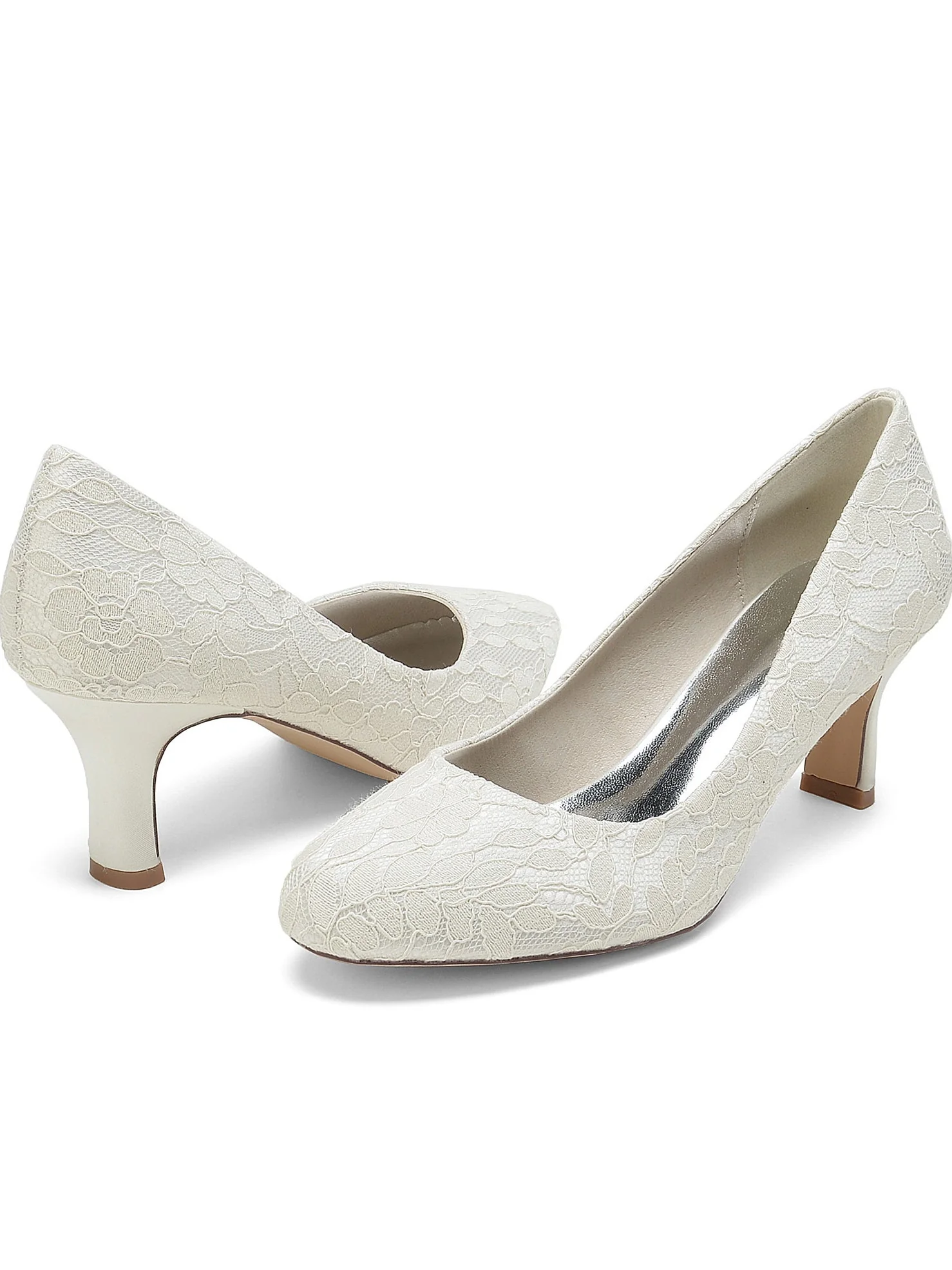 Women's Wedding Lace Mid Heel Pointed Toe Bridal Shoes - Image 6
