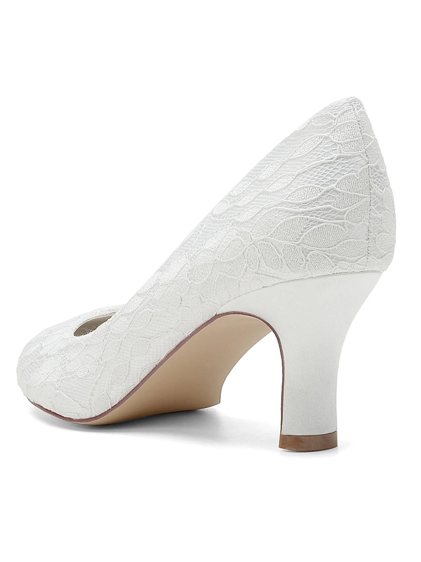 Women's Wedding Lace Mid Heel Pointed Toe Bridal Shoes - Image 5