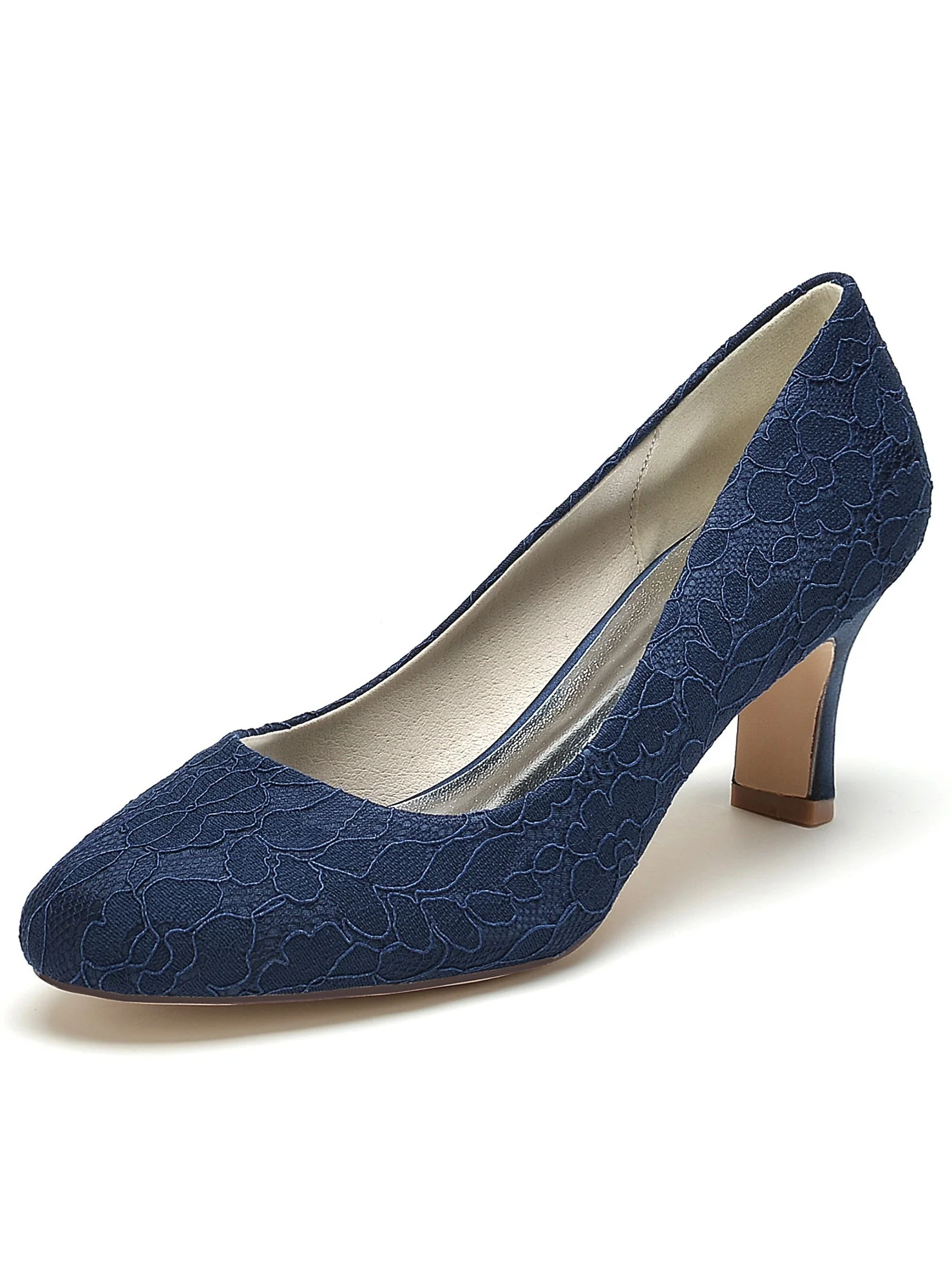 Women's Wedding Lace Mid Heel Pointed Toe Bridal Shoes - Image 9